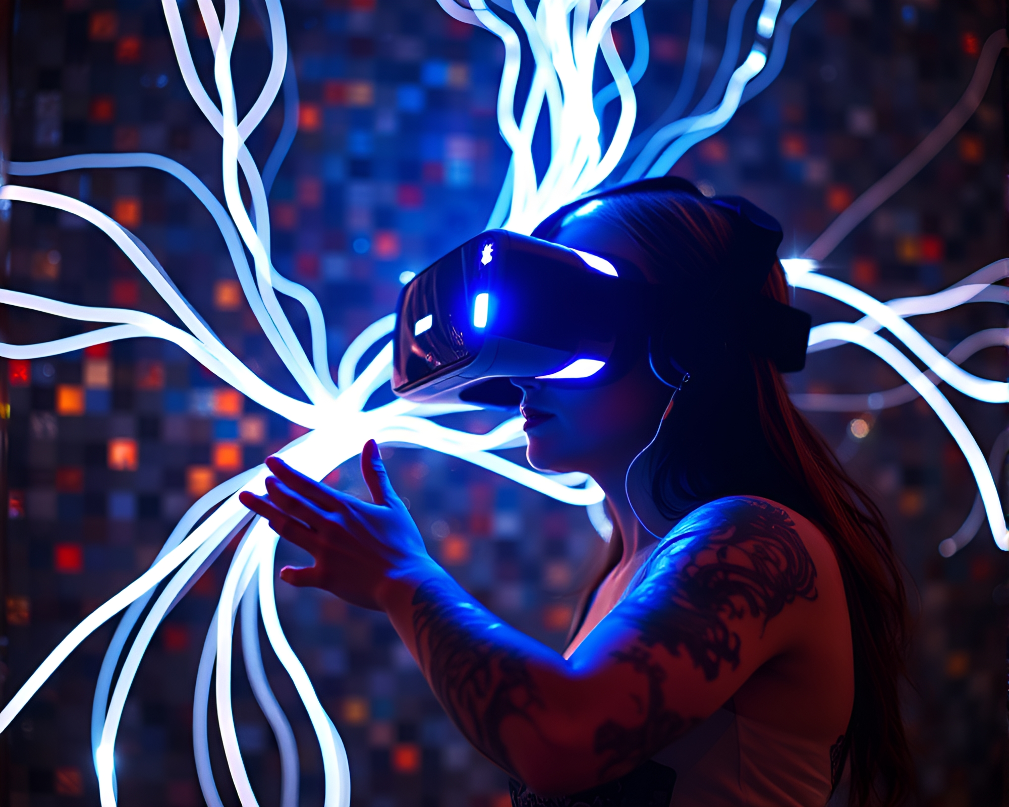 Virtual Reality Hub Mosaic Tiling Tattoo Flash Art – free AI stock image