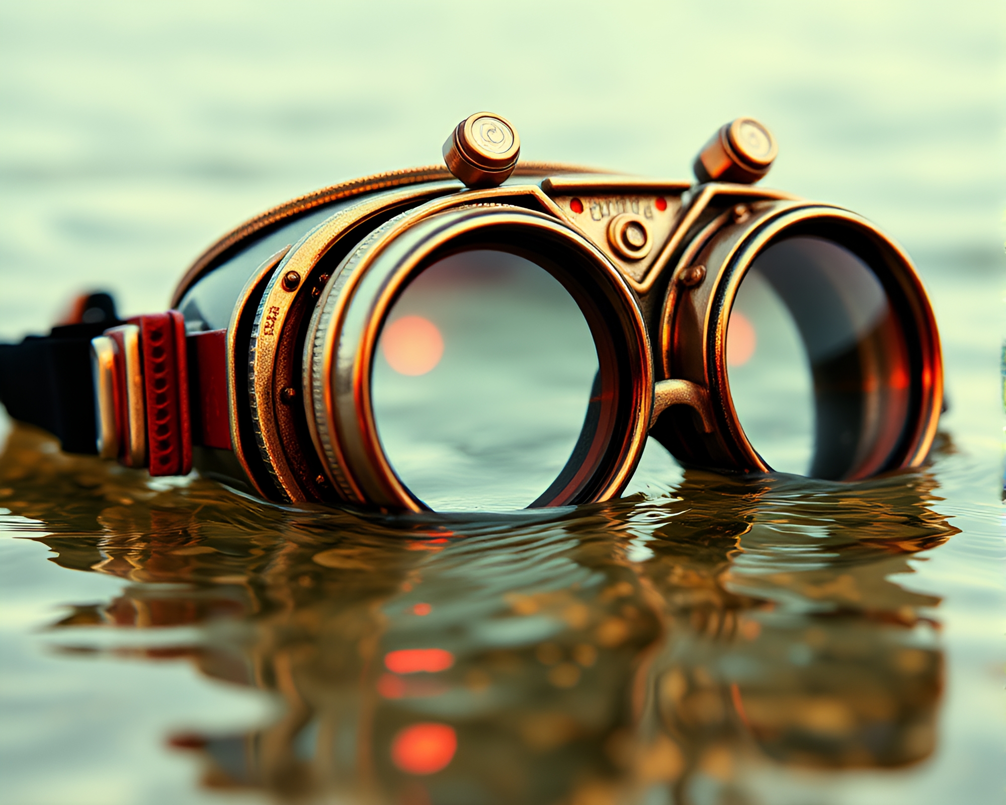Steampunk Goggles in Duotone Water Distortion – free AI stock image