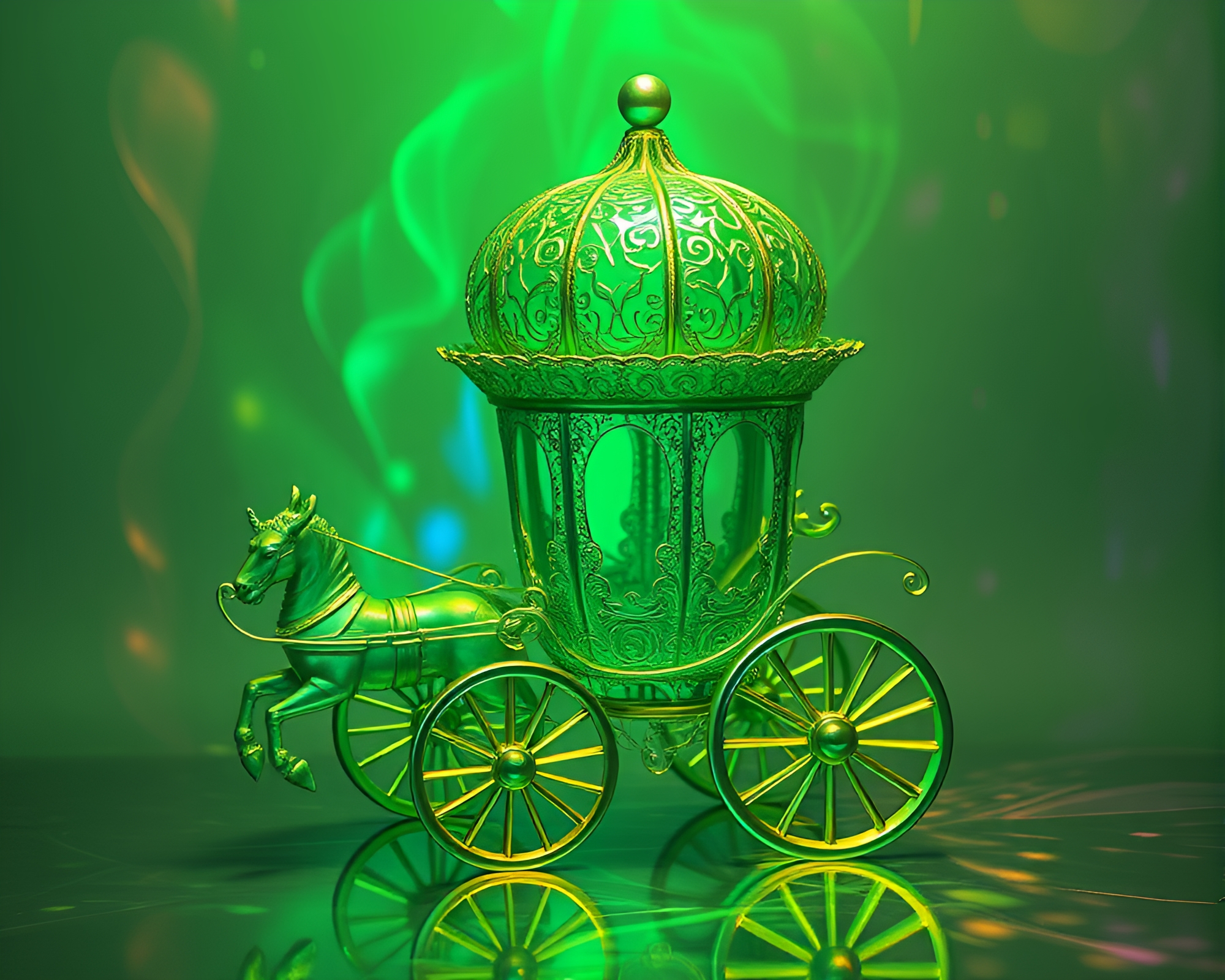 Iridescent Chariot in Enchanted Forest – free AI stock image