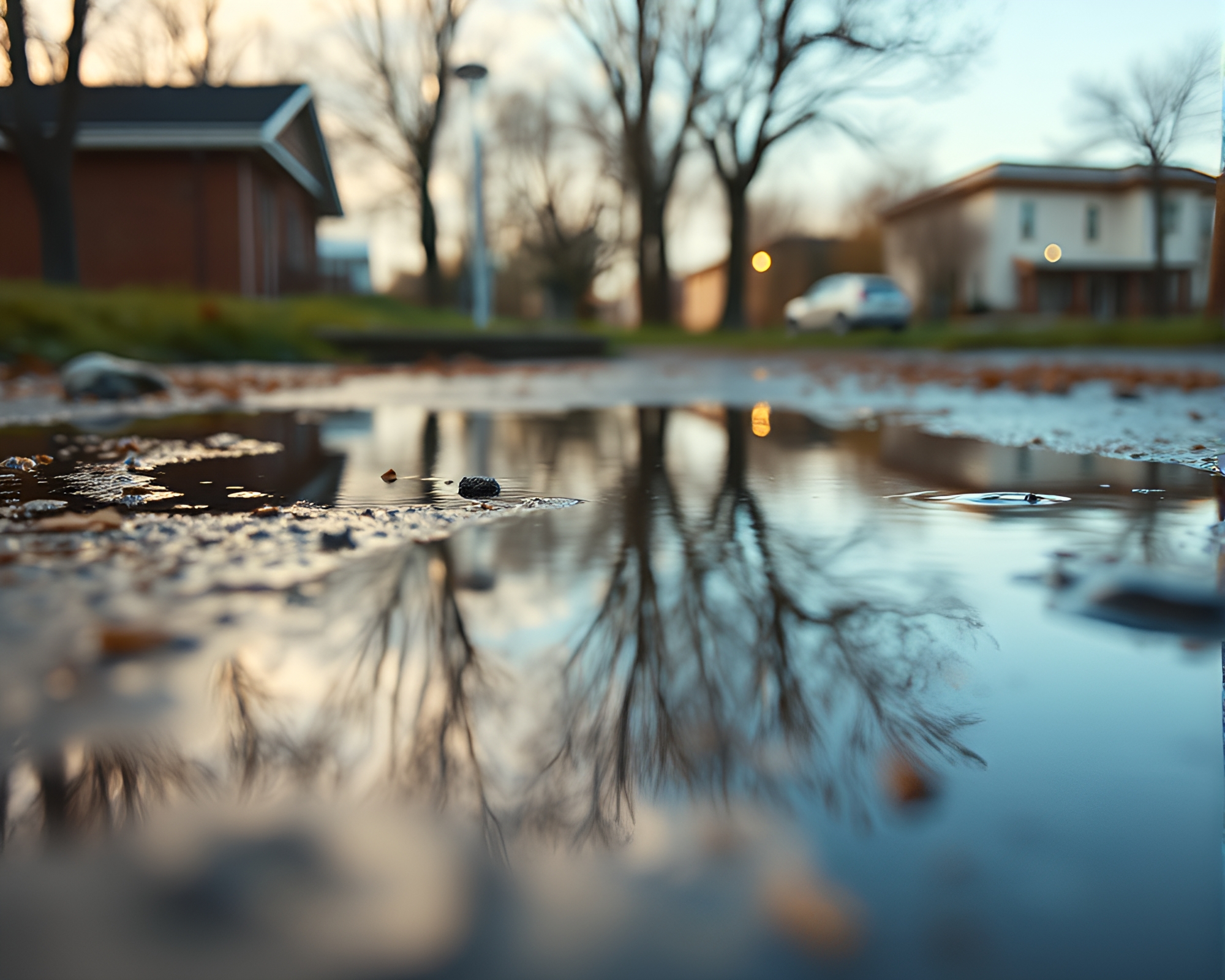 3D Bio-Printer Reflection in Puddle Film Grain Scene – free AI stock image