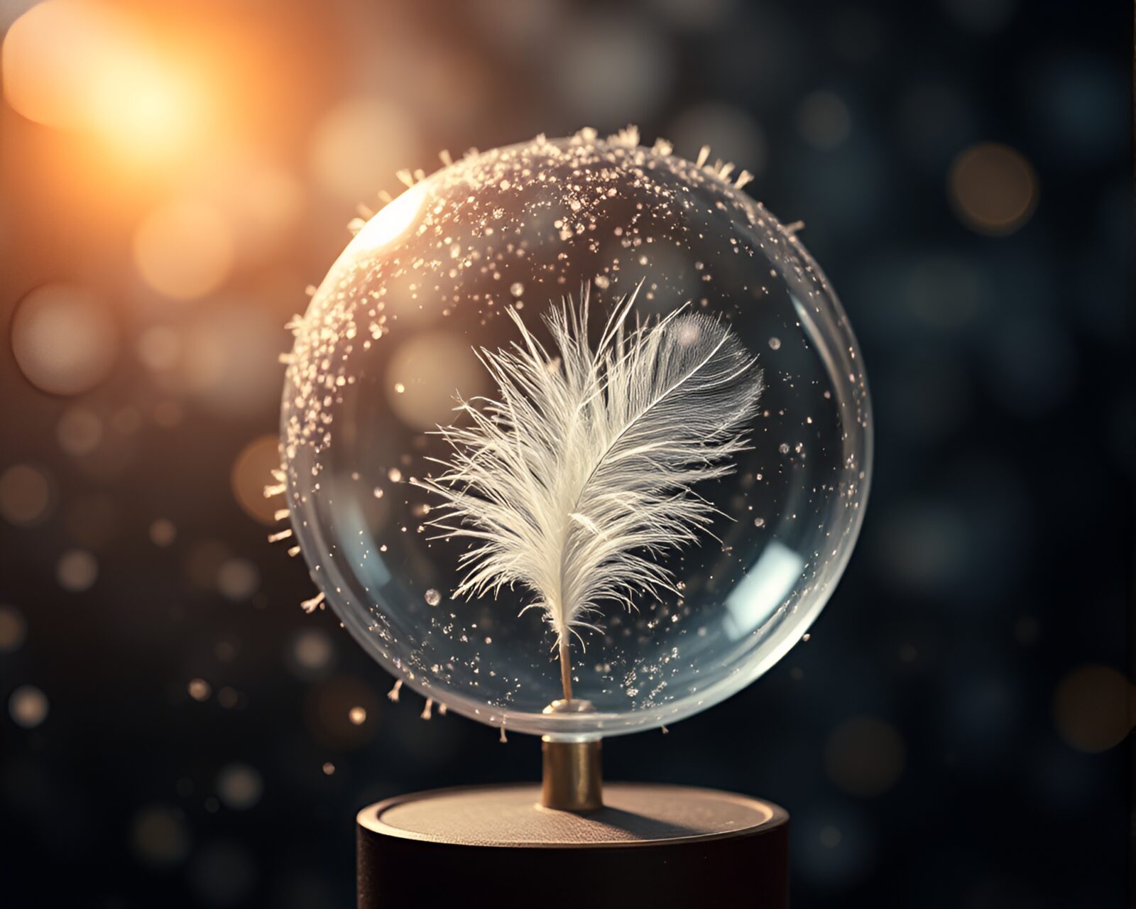 Graphic novel style image of feather dusting glass orb