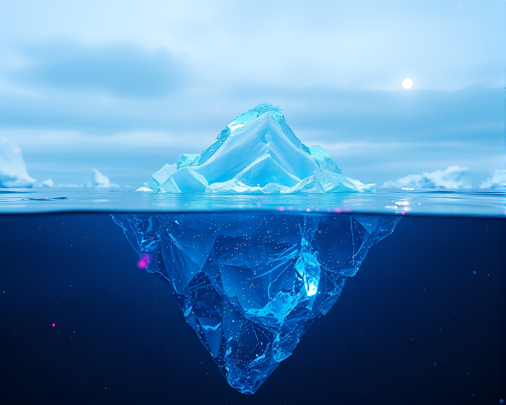 Arctic iceberg hologram with glitch colors – free AI stock image