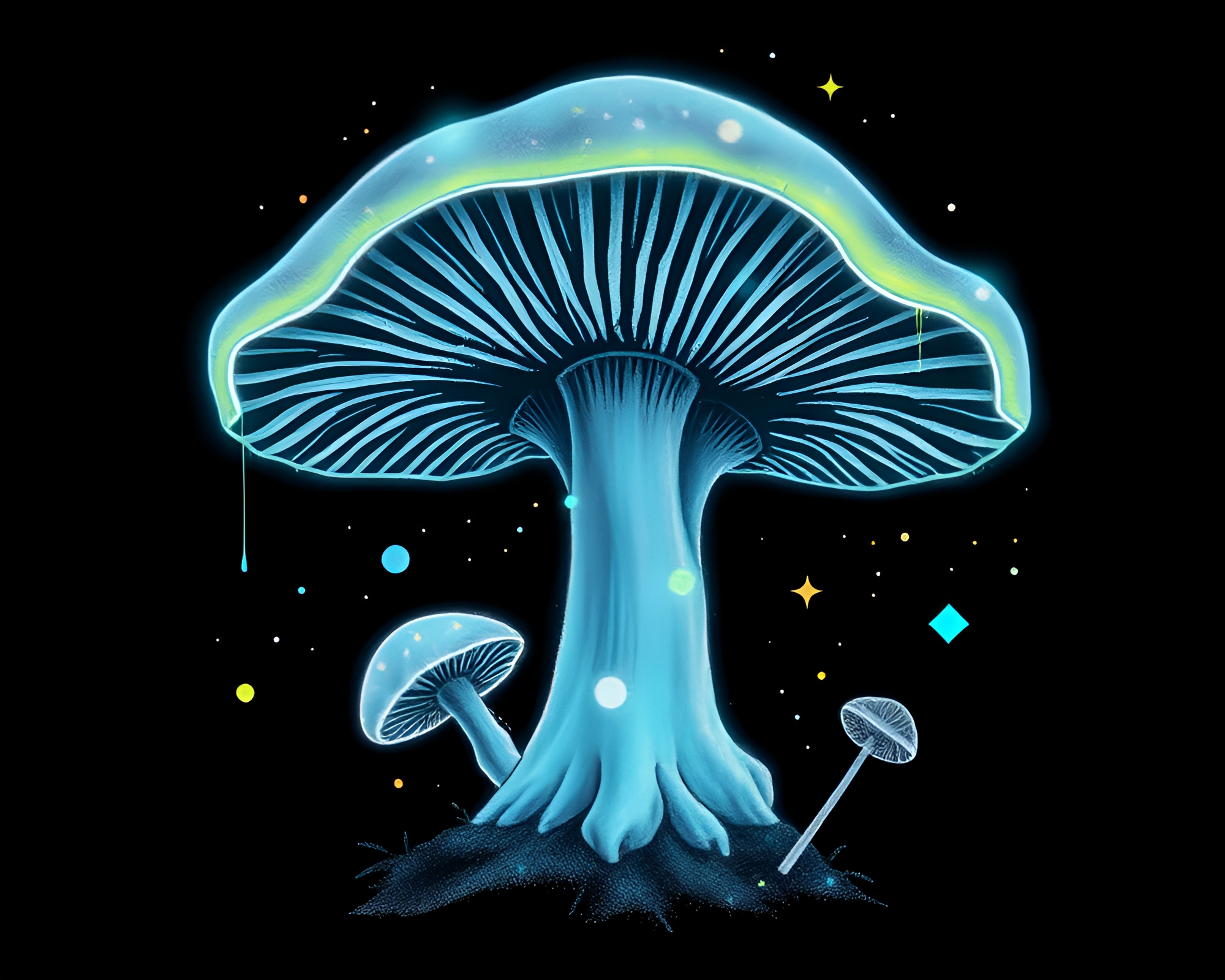 Prismatic Fungal Bioluminescence in Chalk Scrawled Flat Design – free AI stock image