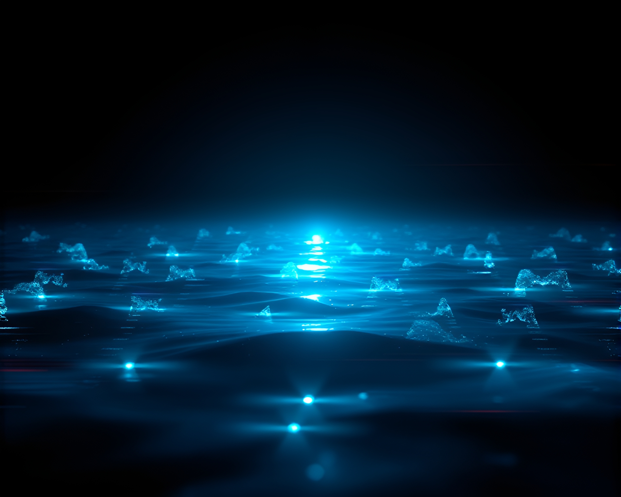 Bioluminescent Water Distortion: Digital Glitch Silhouette – free AI stock image
