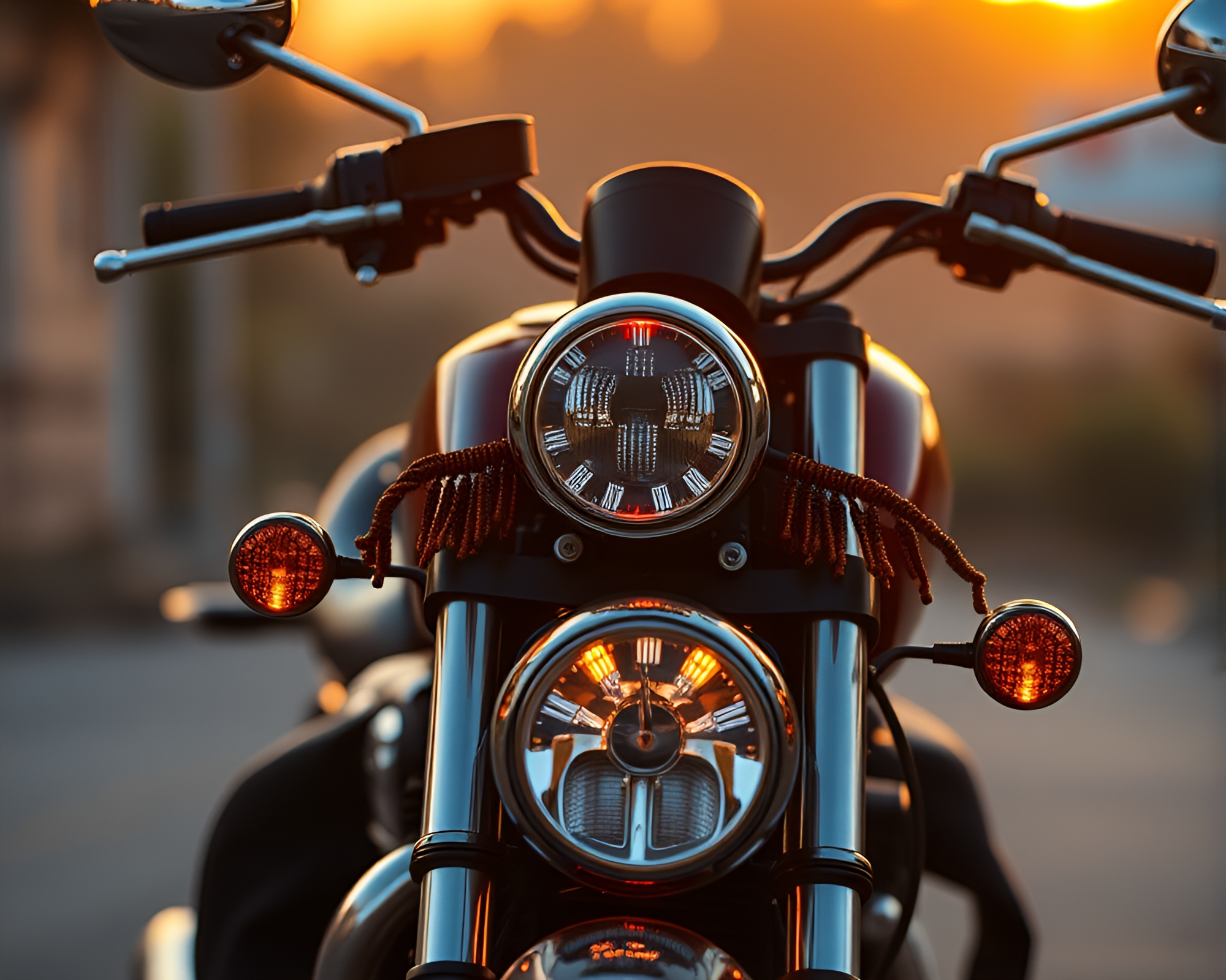 Neon Motorcycle with Intricate Beadwork Accents in Morning Light – free AI stock image