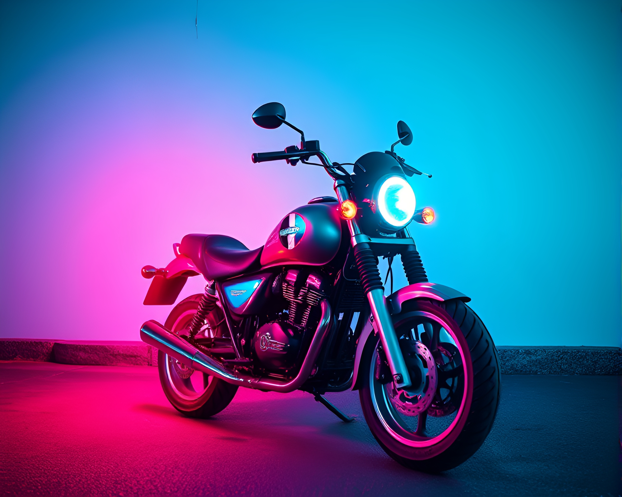 Neon Motorcycle Zooming Through Teal Serenity – free AI stock image