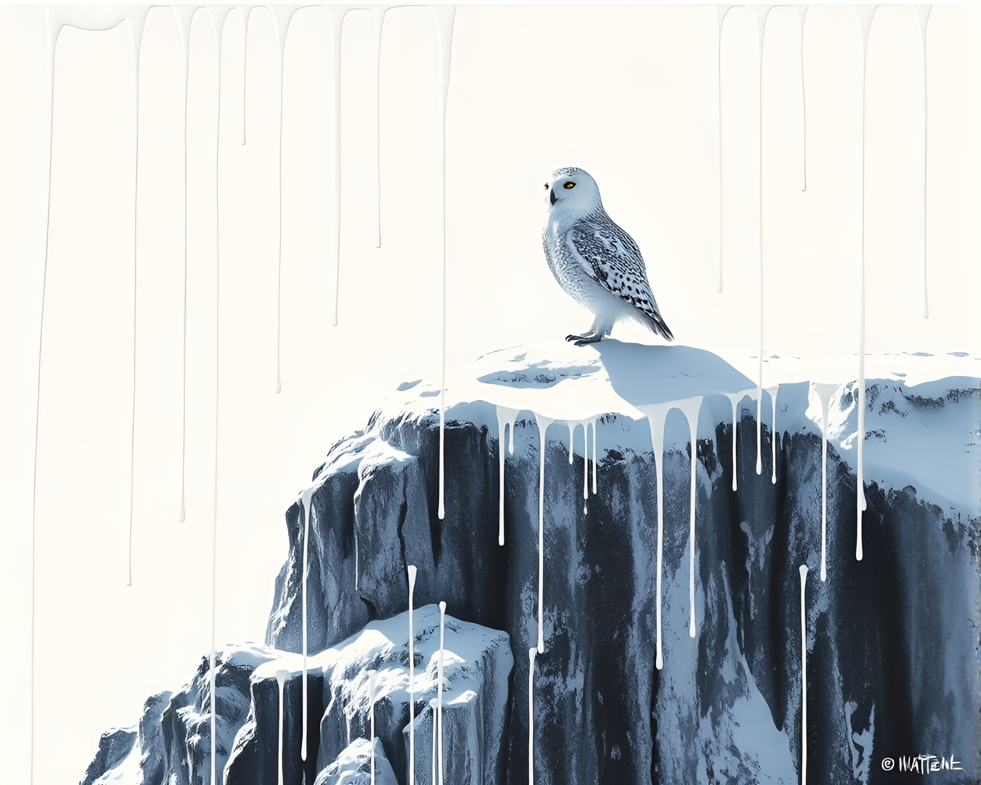 Ethereal Snowy Owl X-Ray Cliffside Shadow – free AI stock image