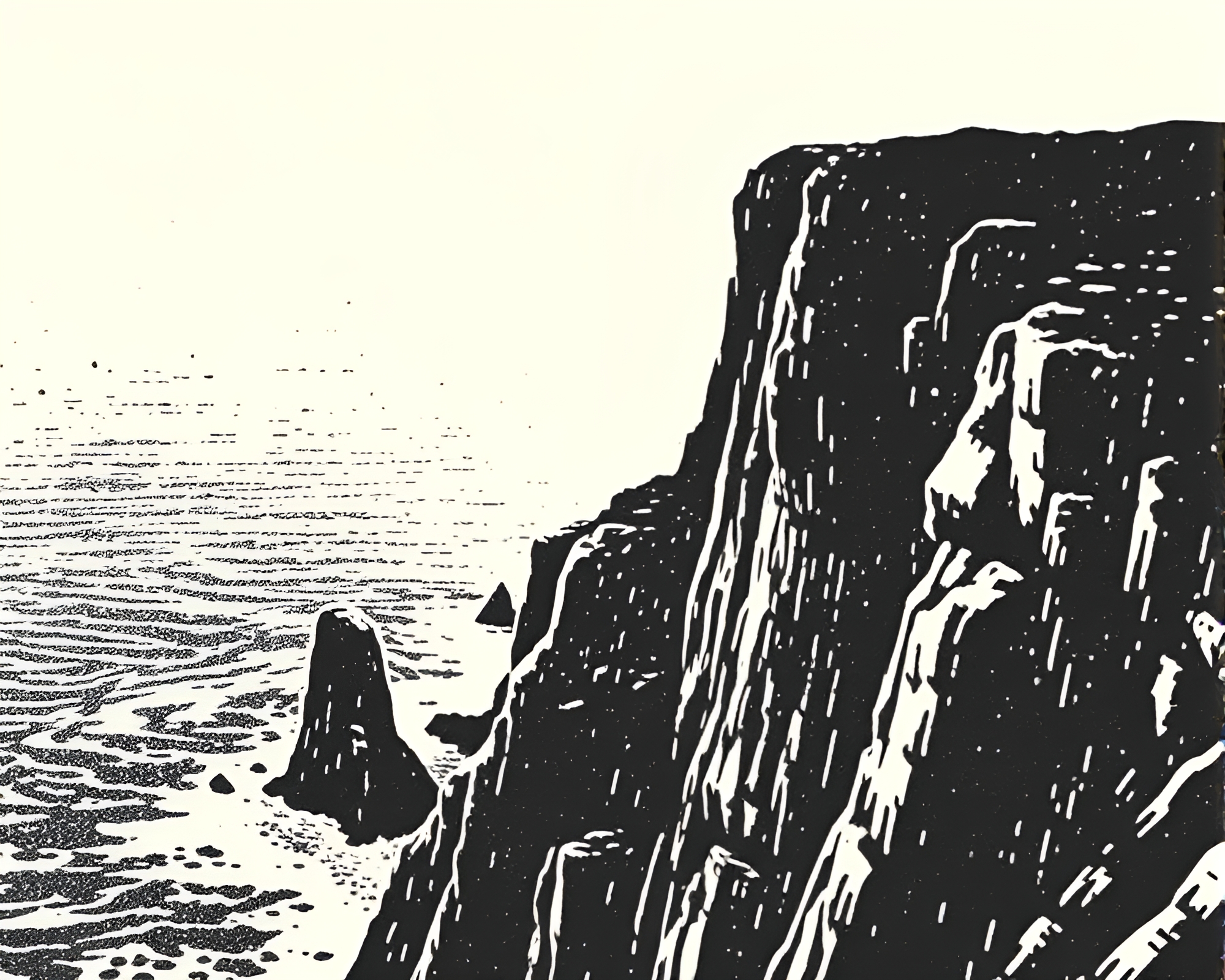 Linocut Cliff in ASCII Bright Midday Light Art – free AI stock image