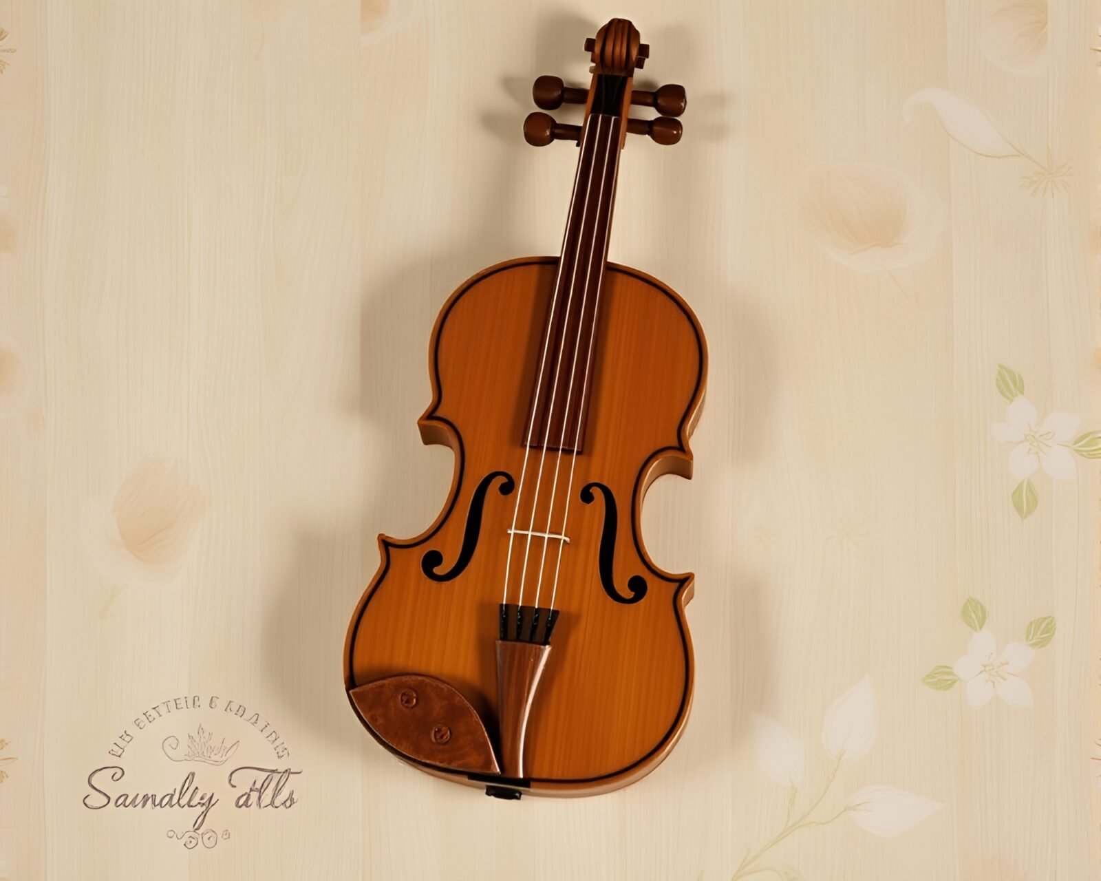 Vintage wooden violin surrounded by intricate candlelit designs