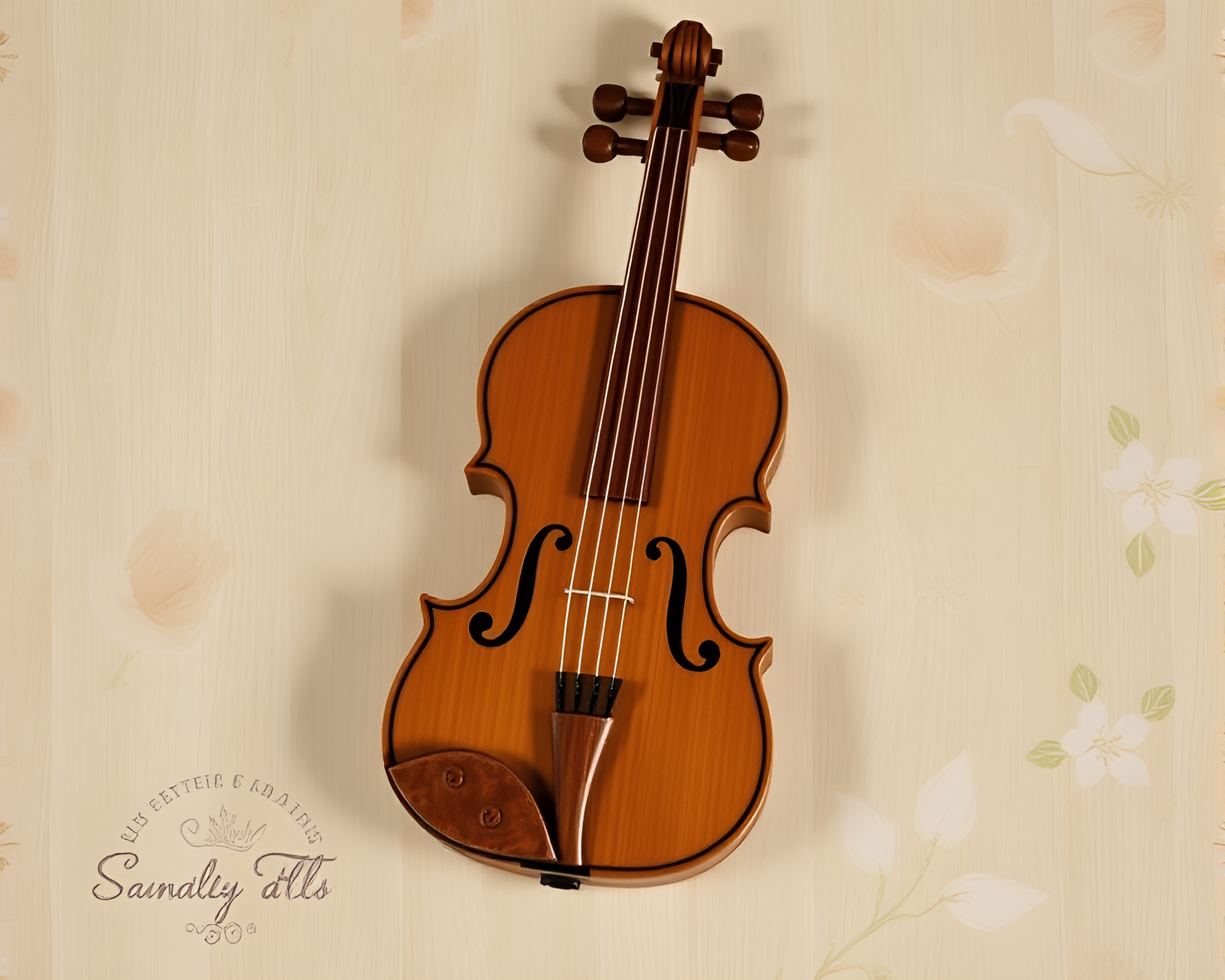 Elegant Wooden Violin in Candlelit Sgraffito Pattern – free AI stock image