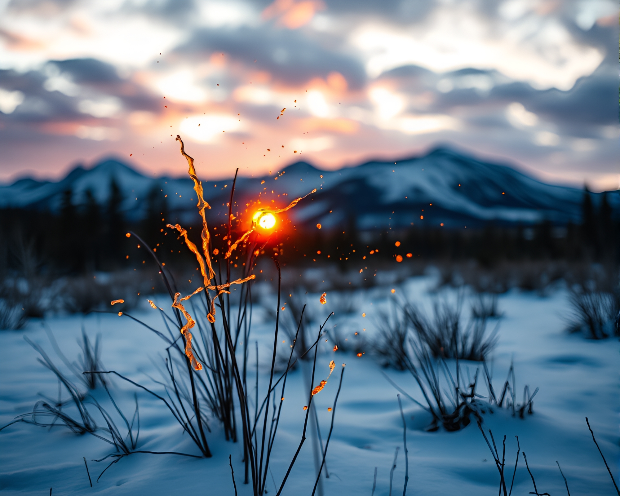 Northern Tundra Ink Splashes at Dusk – free AI stock image