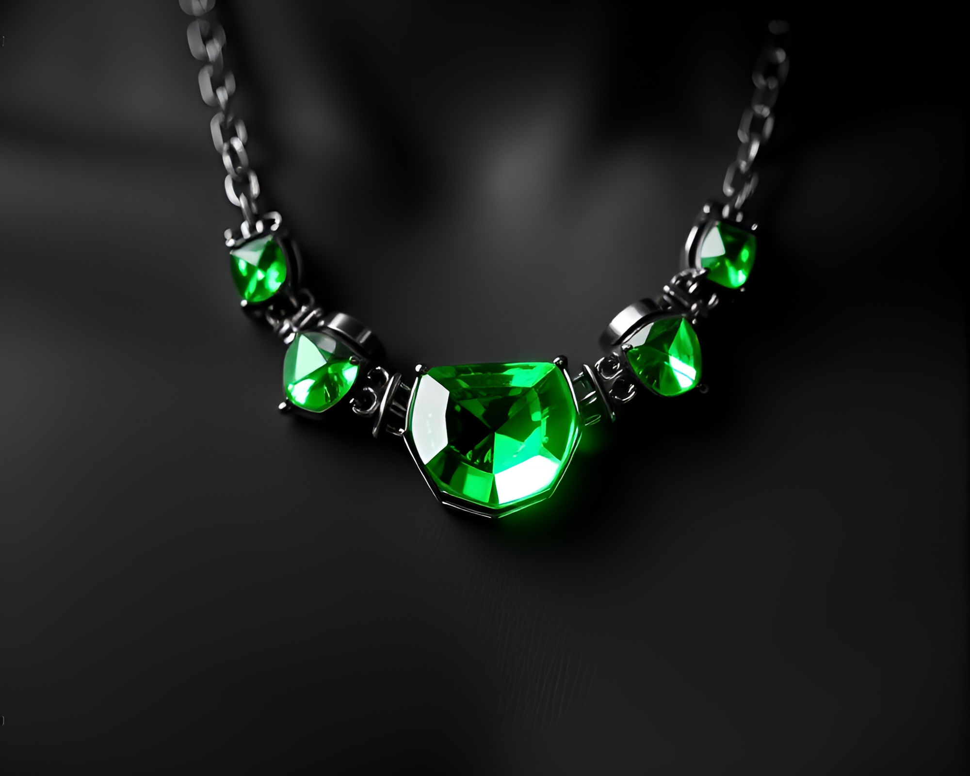 Ethereal Monochrome Green Necklace Hologram Composition – free AI stock image