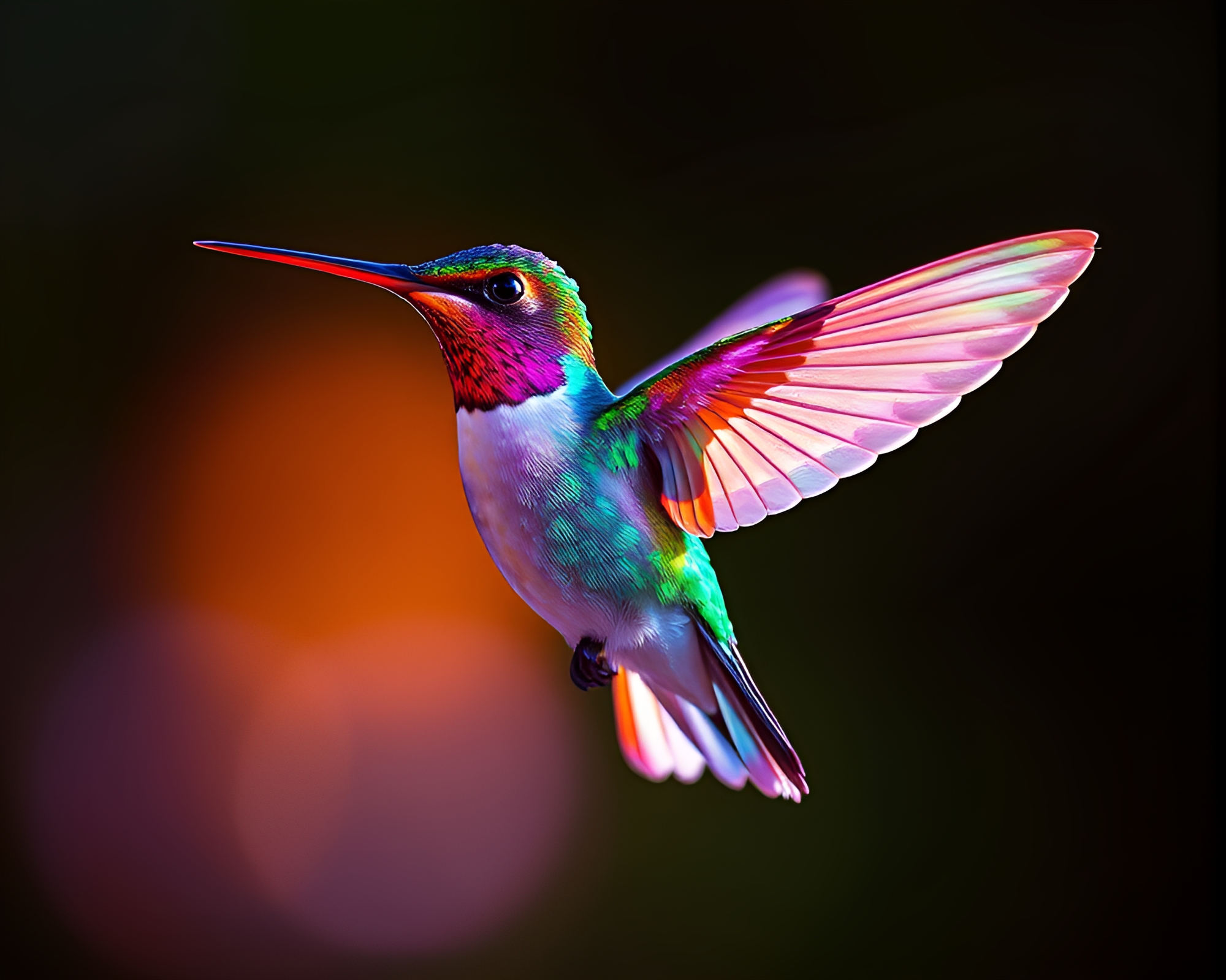 Holographic Hummingbird Bathed in Rim Lighting and Scan Lines – free AI stock image