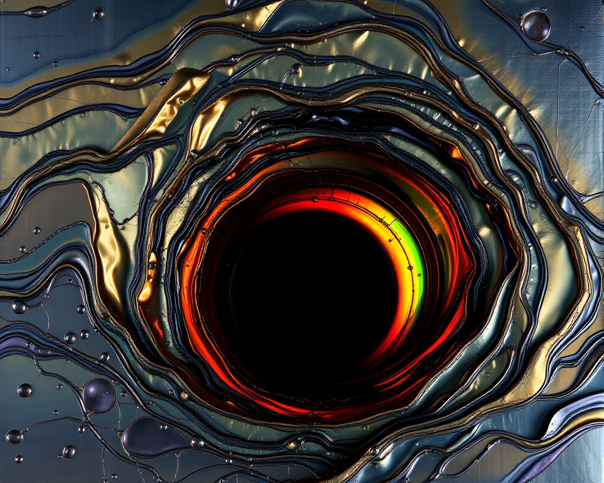 Wormhole Generator in Oil Slick Rainbow – free AI stock image