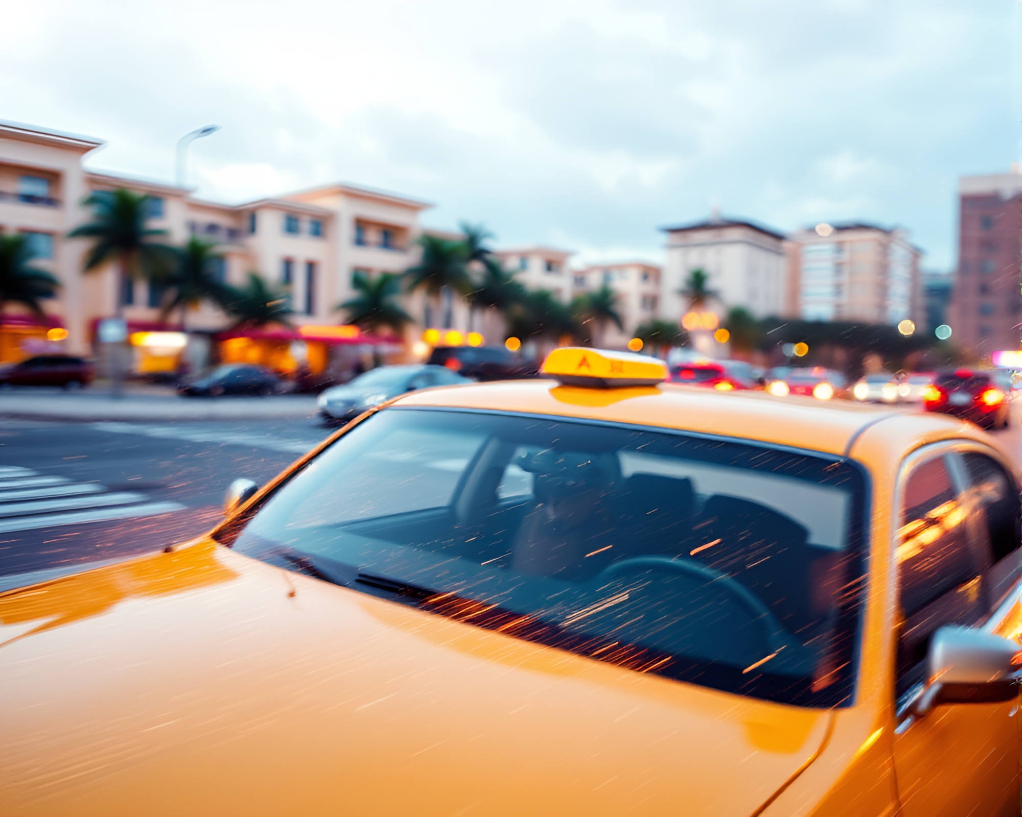 Taxi at Beach: Stardust Glowing Streaks CGI Render – free AI stock image