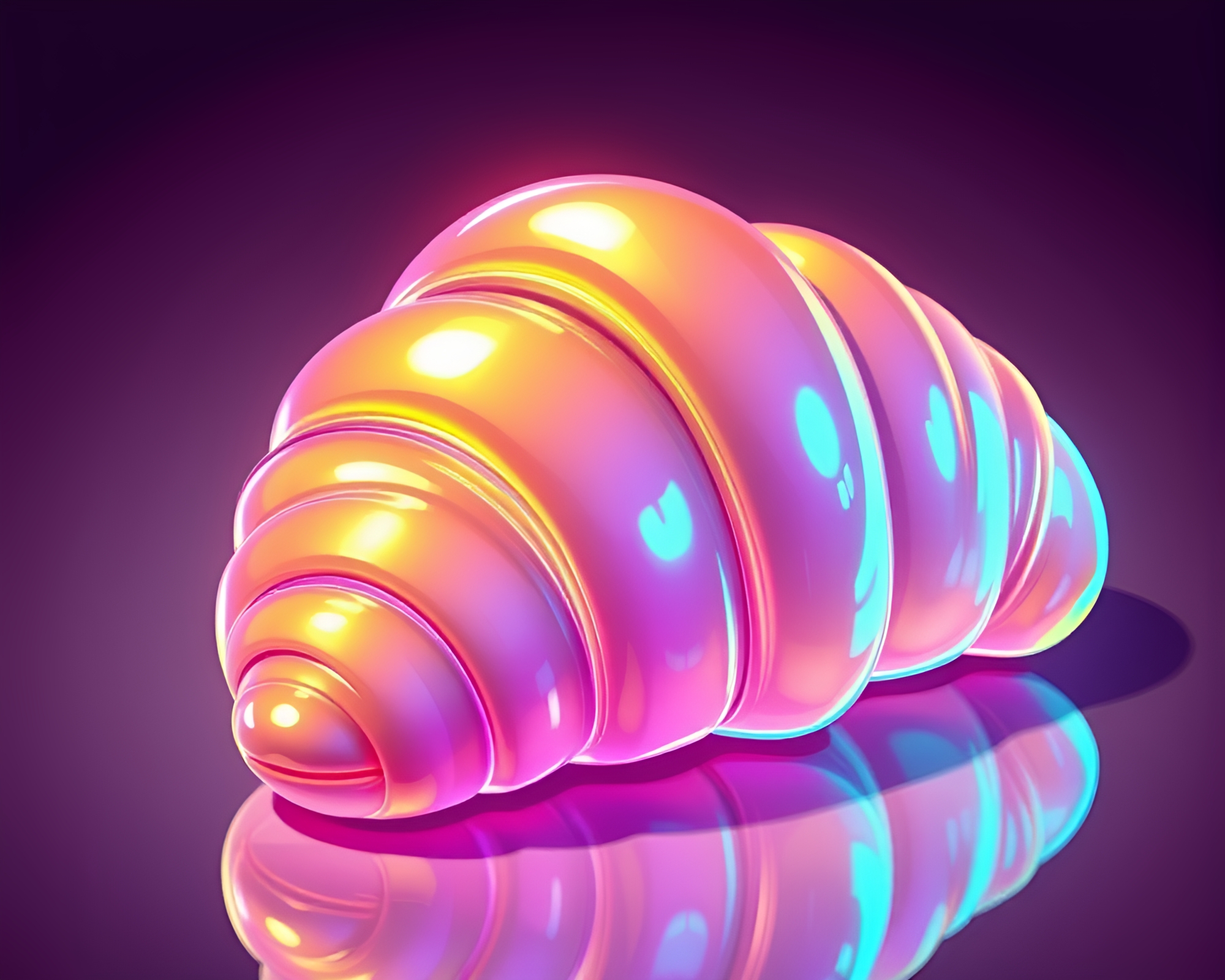 Vibrant Cartoon Croissant with Holographic Sheen – free AI stock image