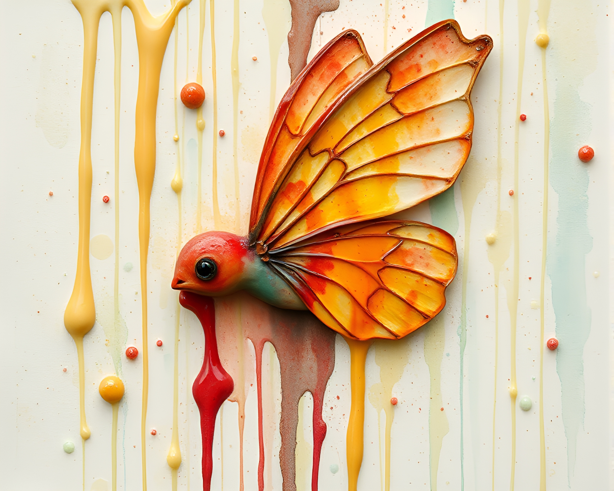 Nymph Bathed in Low Saturation Egg Tempera Paint Drips – free AI stock image