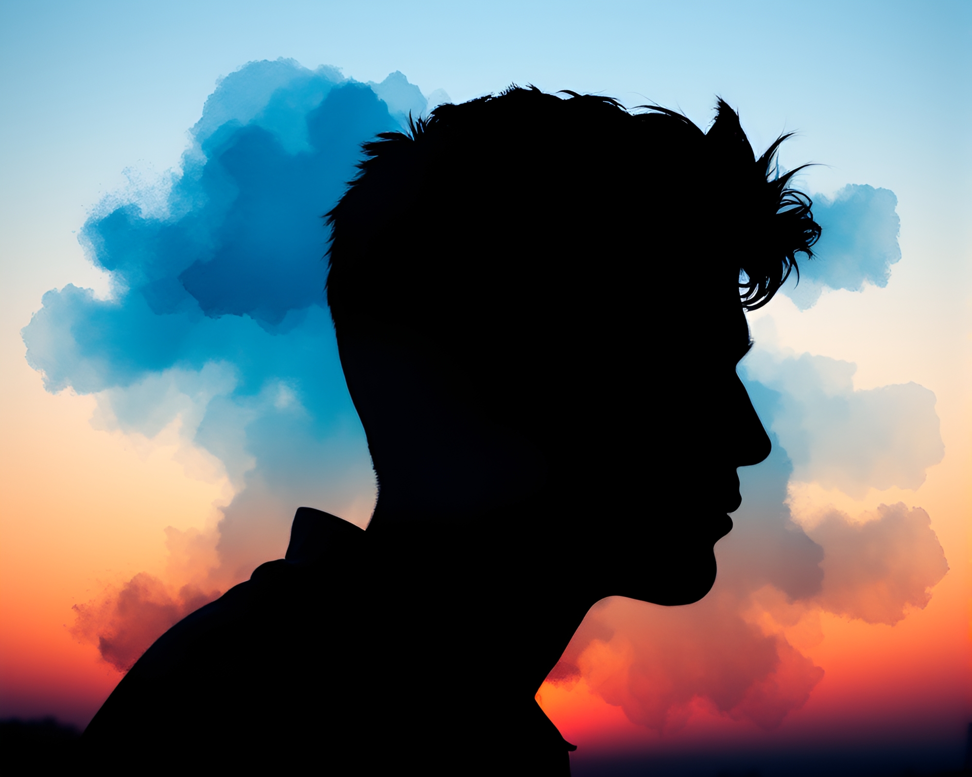 Vaporwave Sunset Shadow Silhouette in Blue Hour Lighting – free AI stock image