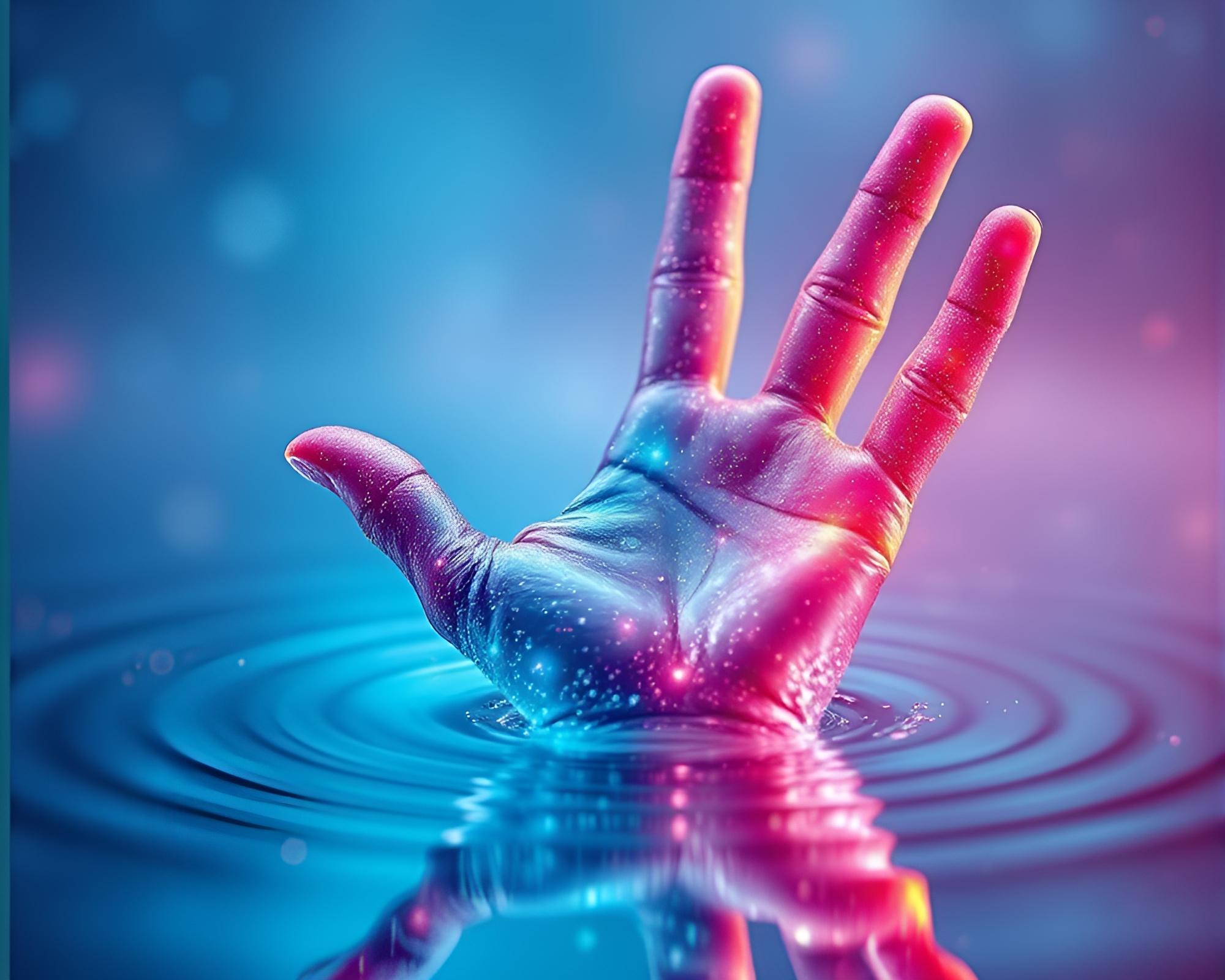 Galactic Cybernetic Hand in Distorted Water Compositions – free AI stock image