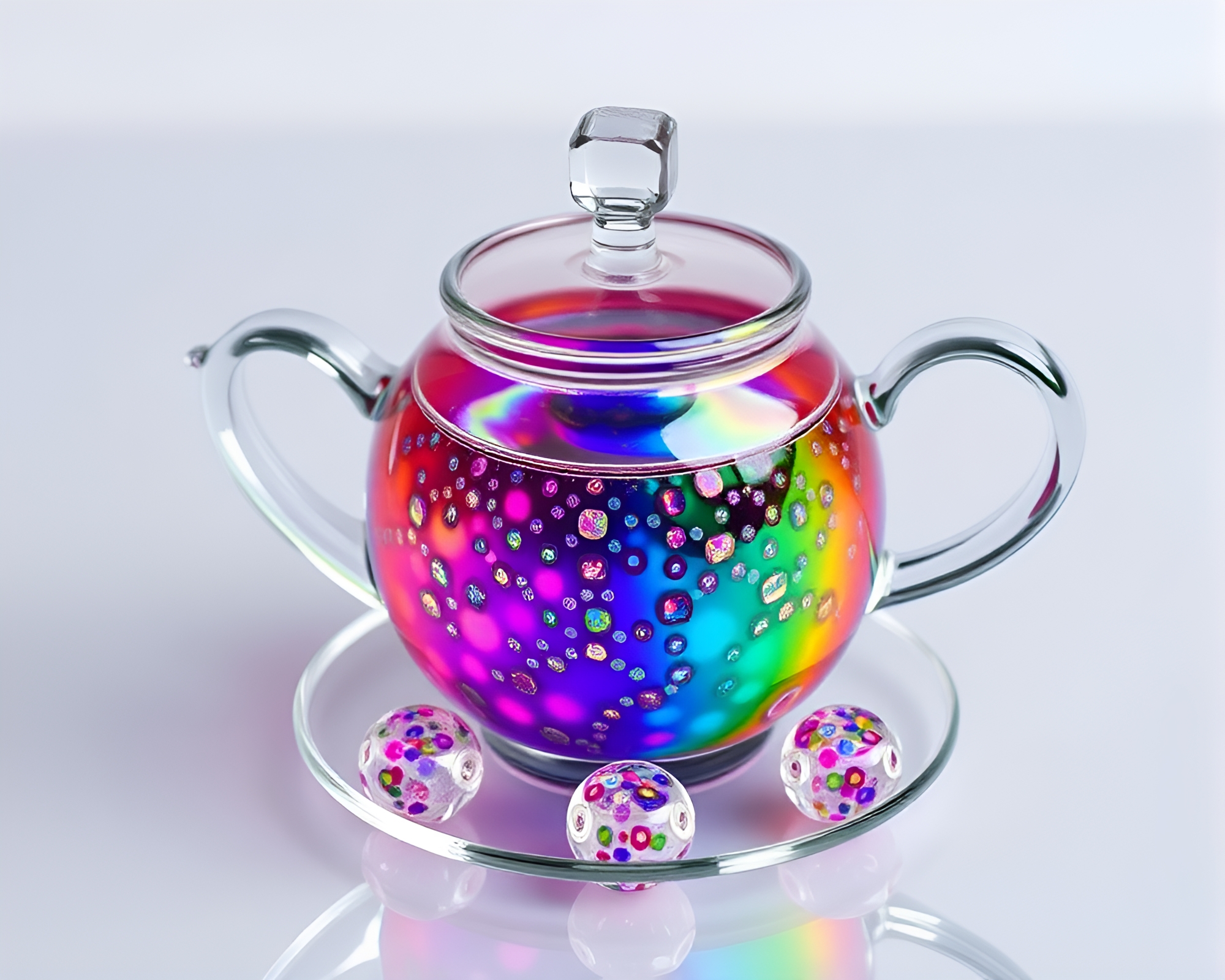 Cosmic Tea Party with Halftone Patterns and Wet Beads – free AI stock image