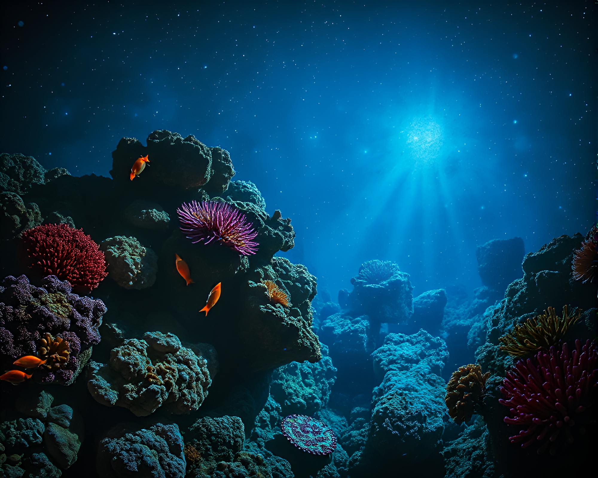 Bioluminescent Reef Street Art Photo Collage – free AI stock image