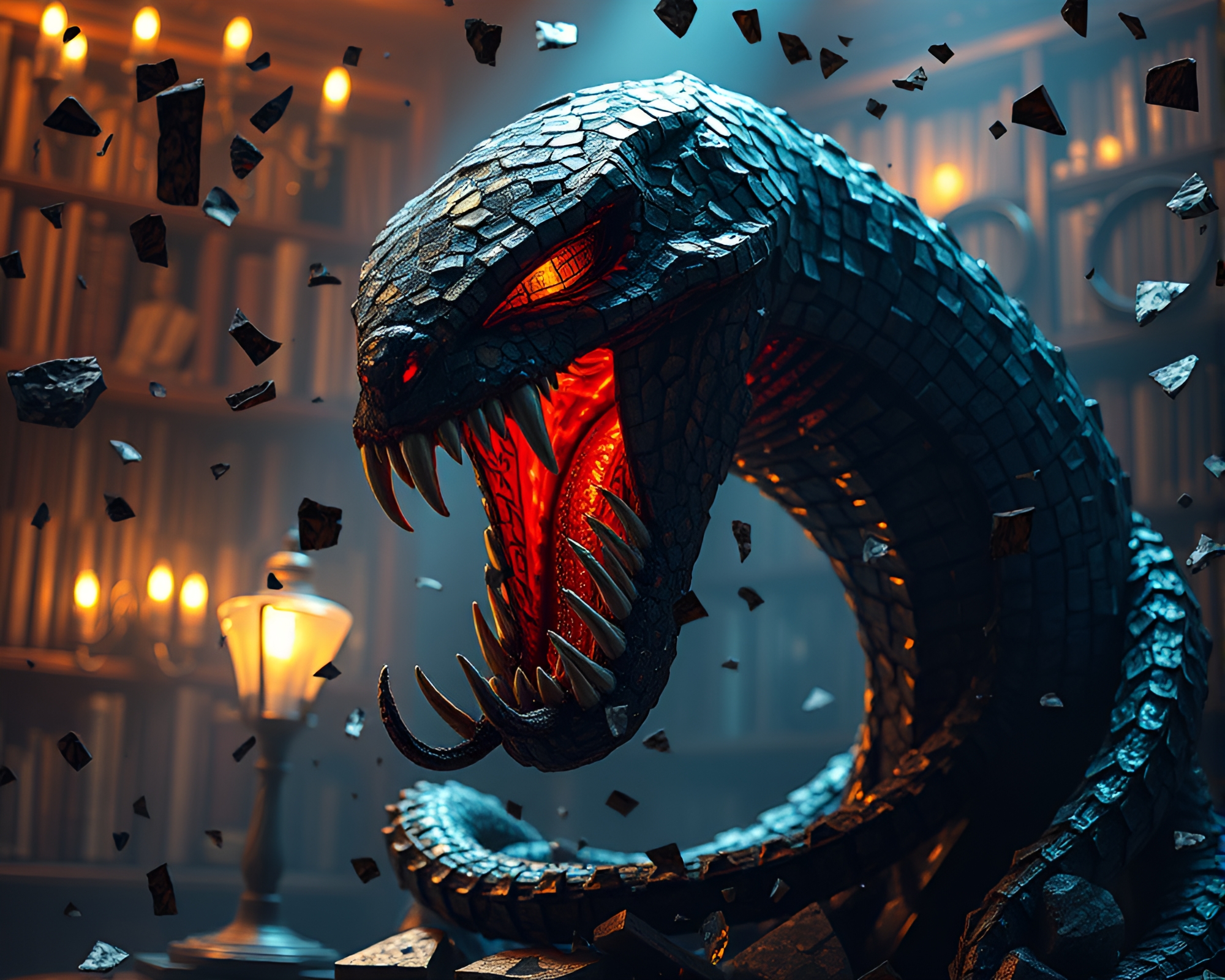 Ethereal Kraken in Library Lamp Light Mosaic Fragment Composition – free AI stock image