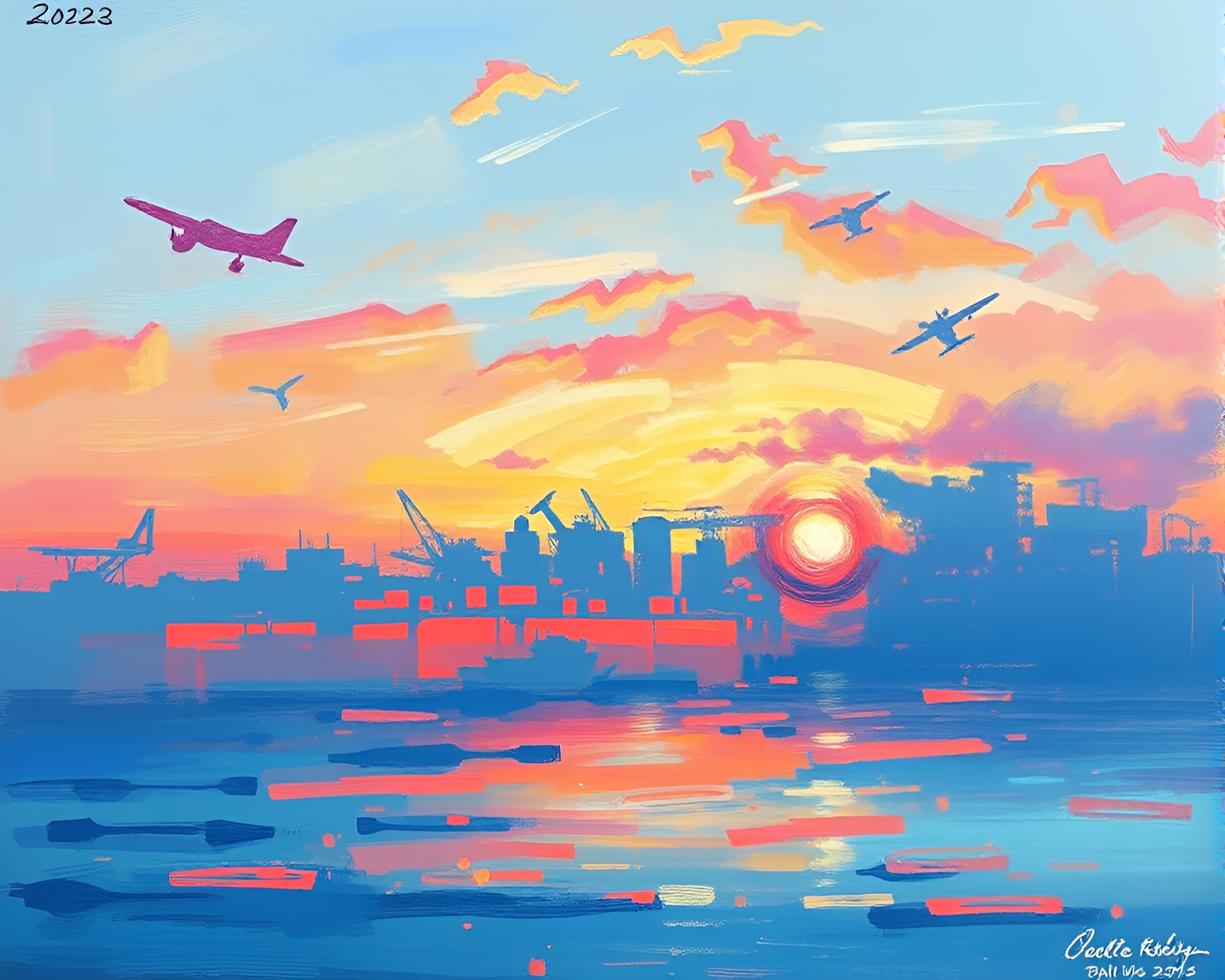 Chromatic Aberration: Sea Plane in Cool Dawn Light – free AI stock image