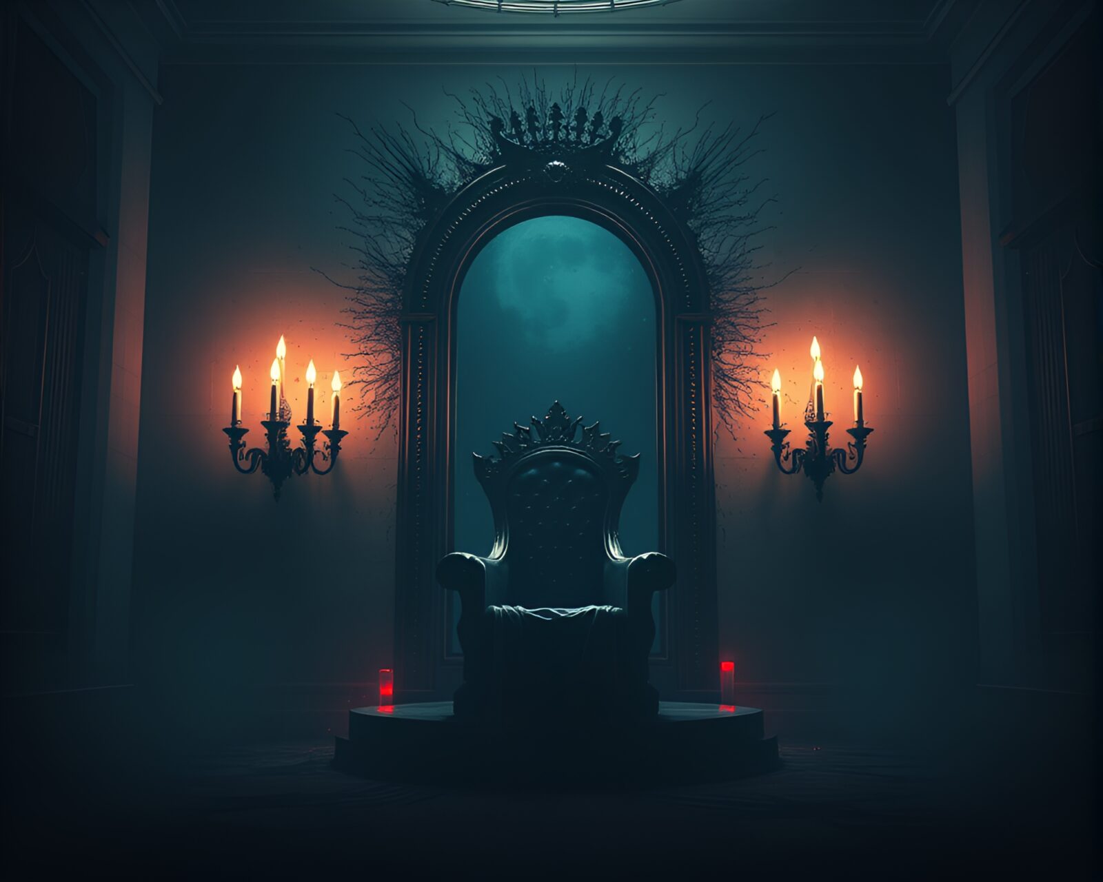 Minimalist splatter art reflecting haunted throne room glow image