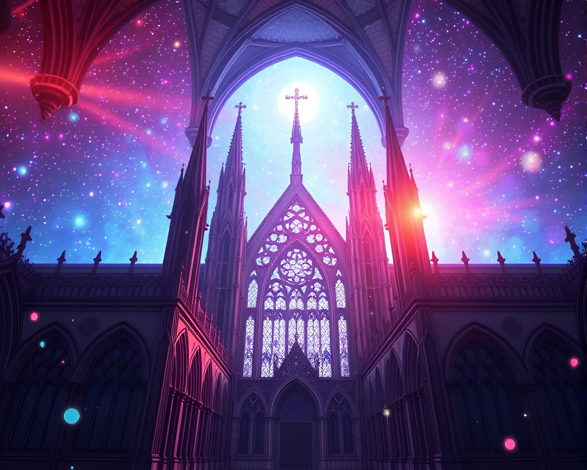 Gothic Cathedral Bathed in Iridescent Soap Film Stars – free AI stock image