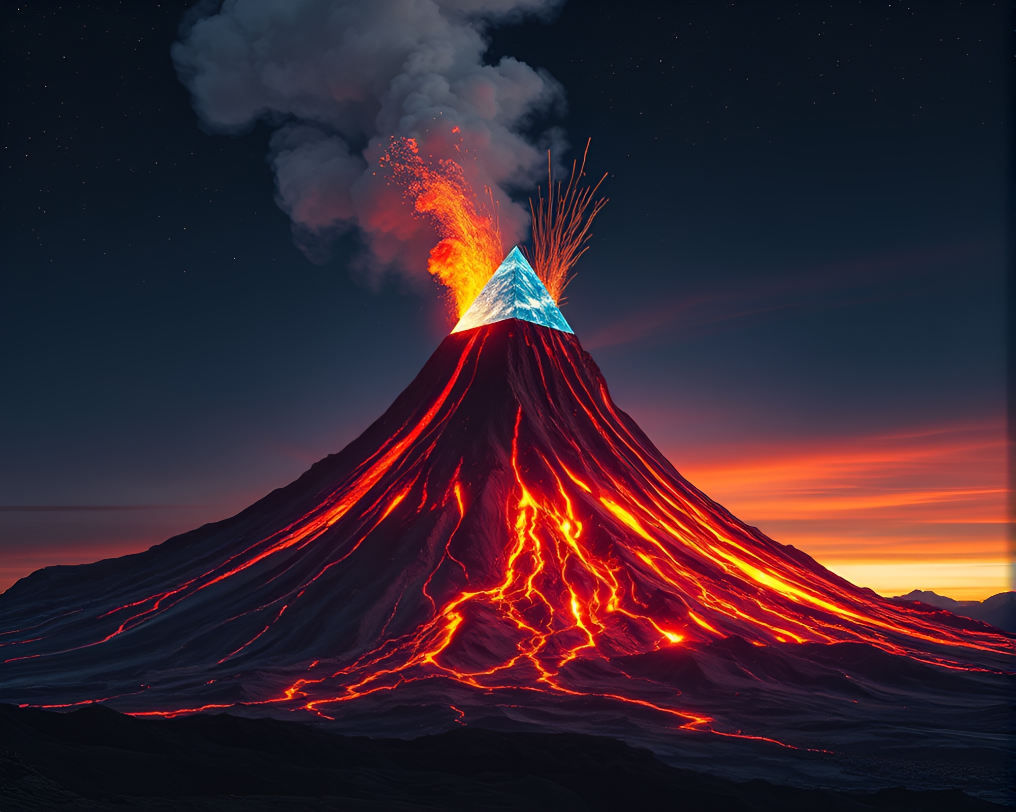 Prismatic Volcanic Eruption Through Neural Prism – free AI stock image