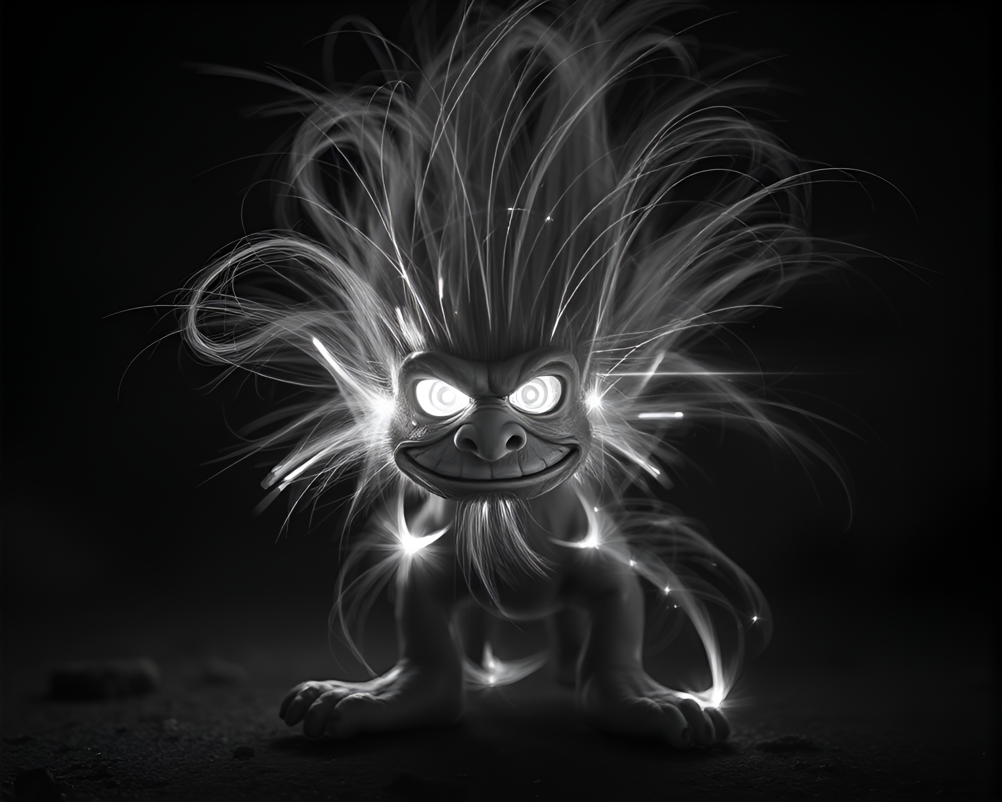Monochrome Troll Double Exposure with Firefly Illumination – free AI stock image