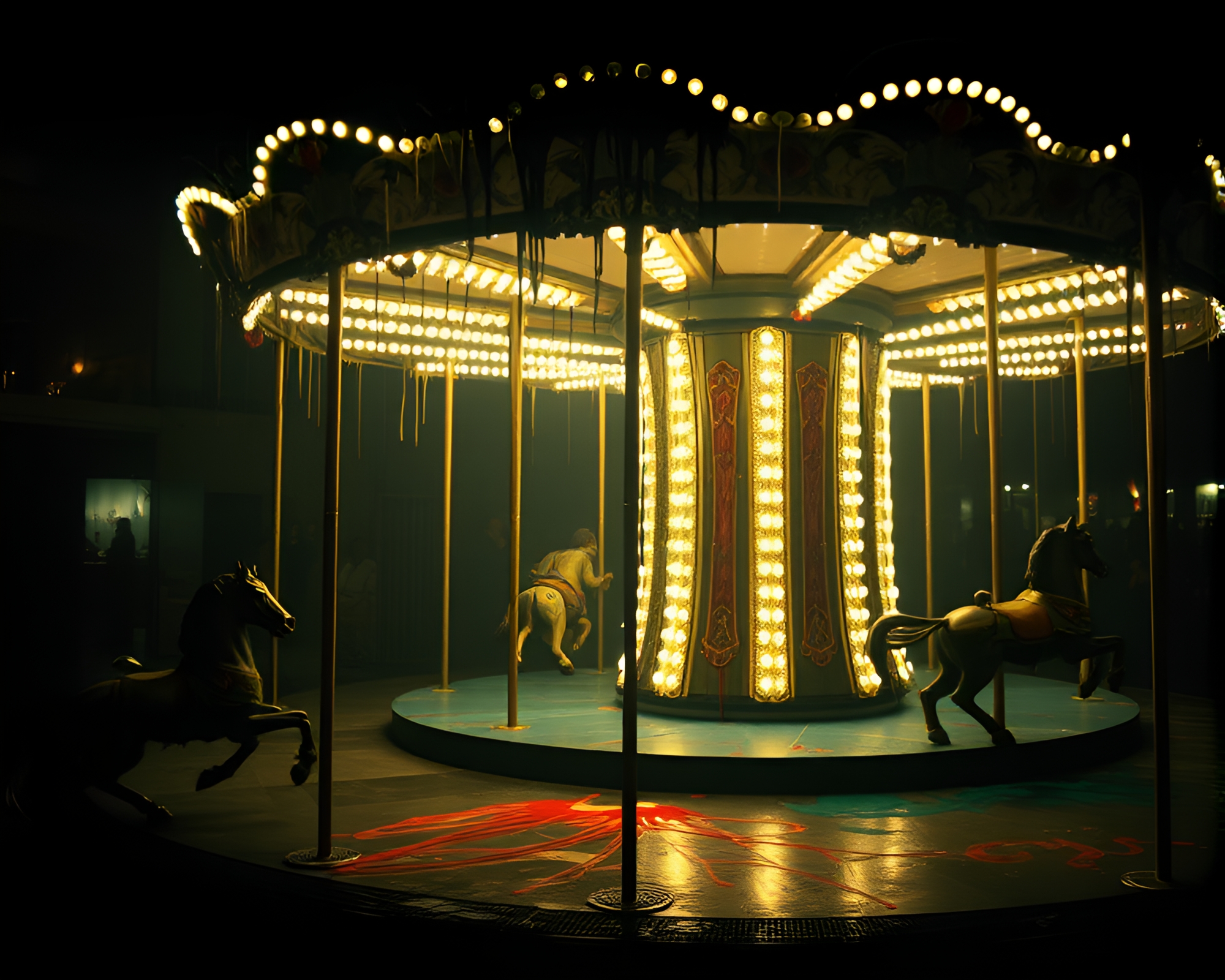 Carnival Carousel with Paint Drips in Chiaroscuro Shadows – free AI stock image