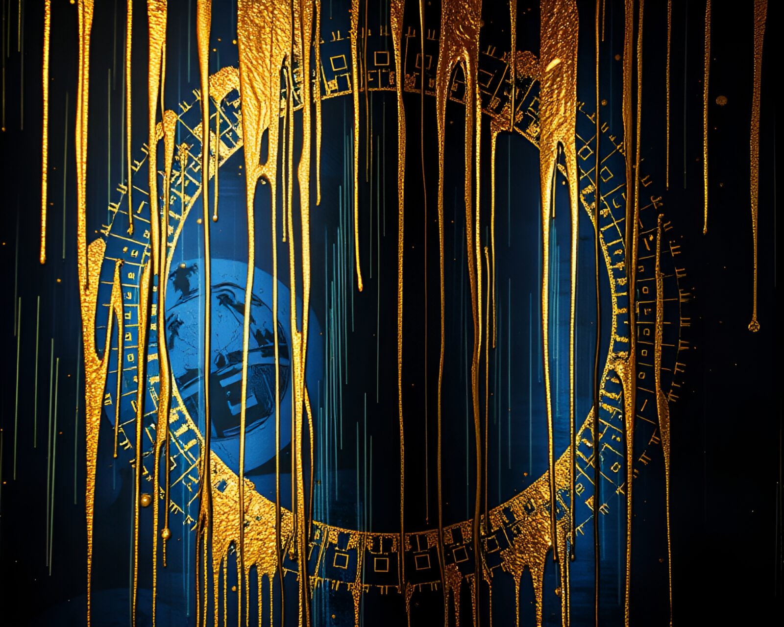 Abstract art with sparkling gold highlights on a quantum computer.