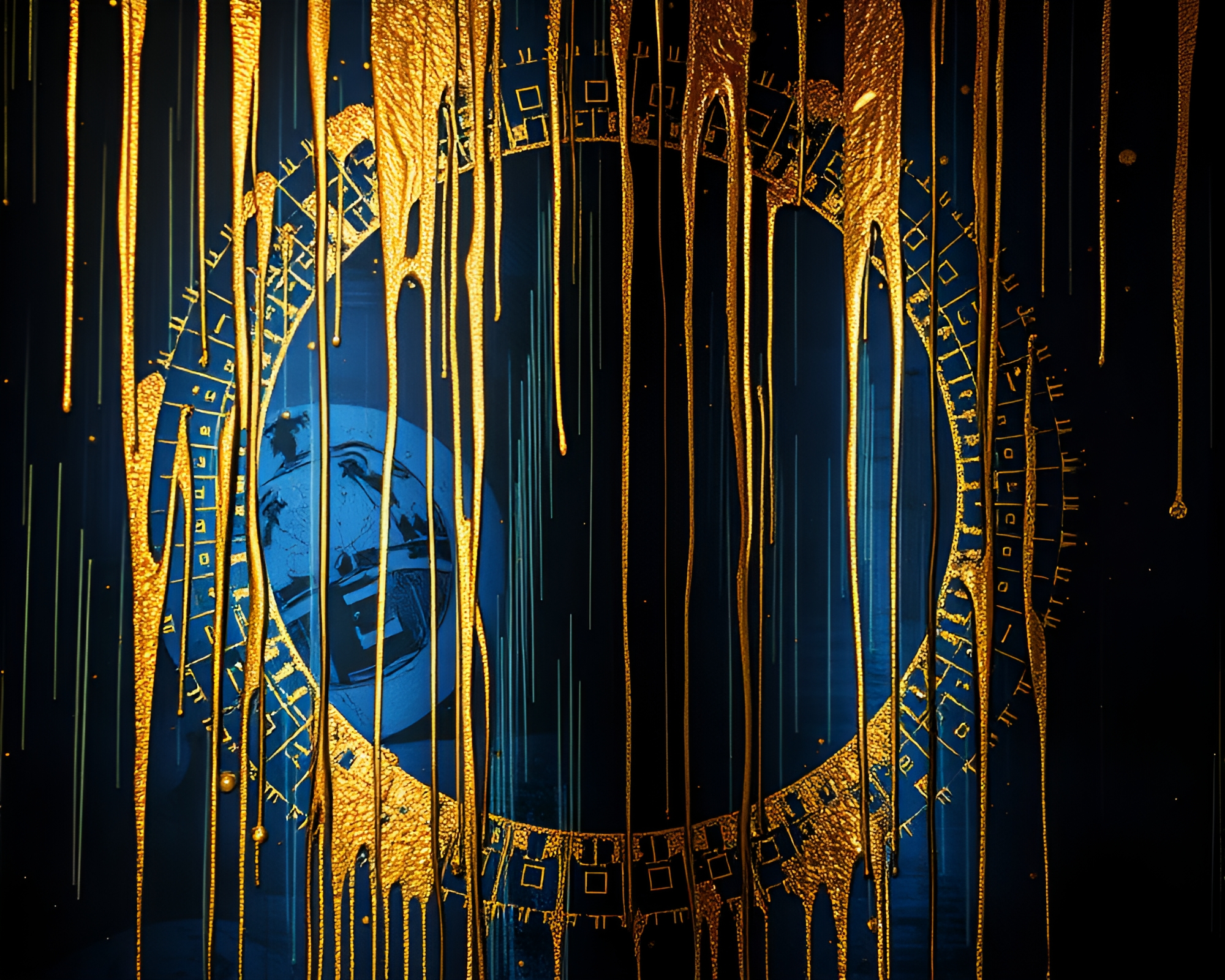 Quantum Computer in Dripped Gold Foil Paint – free AI stock image