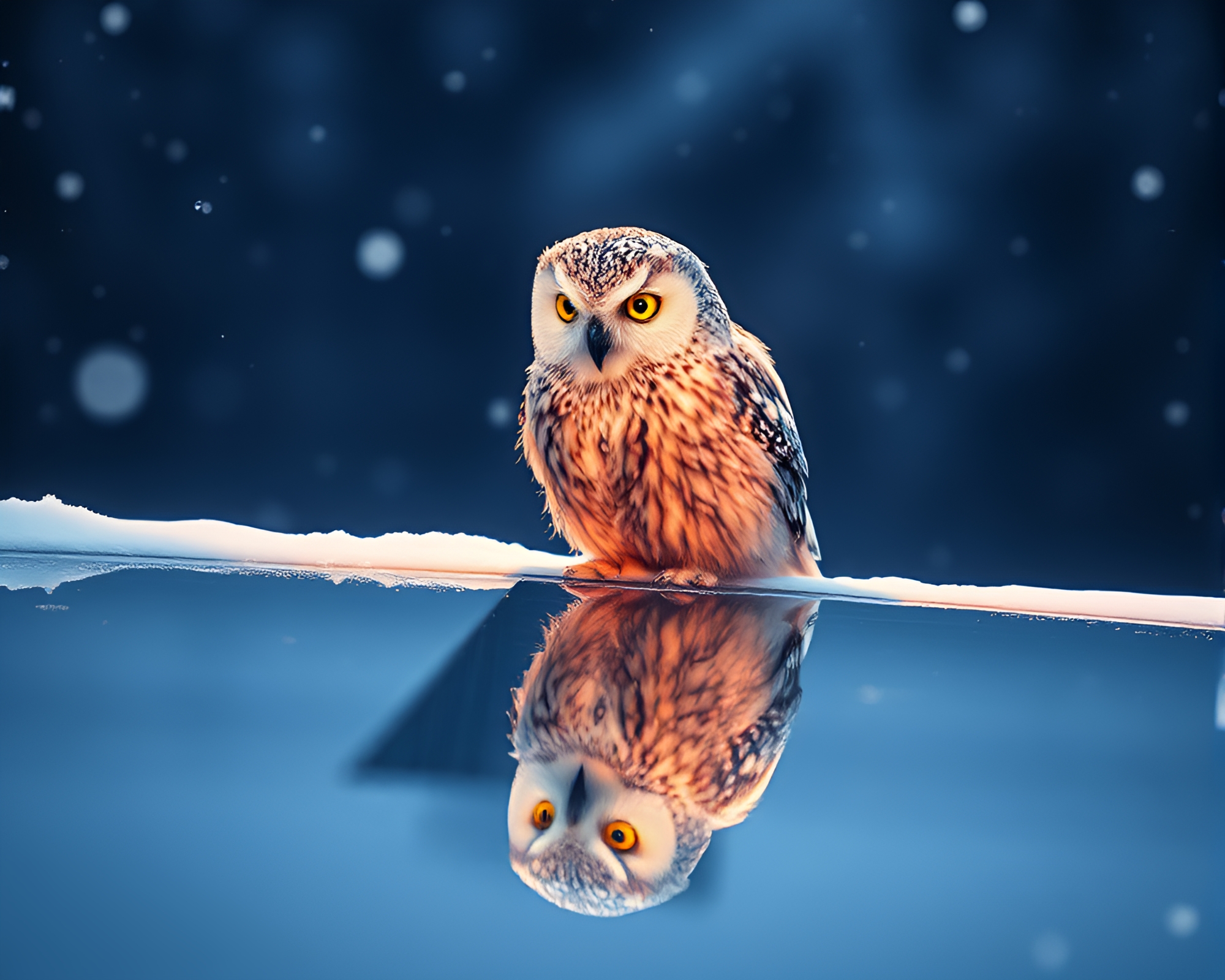 Shattered Reflection of Snowy Owl in Snow-Kissed Light – free AI stock image