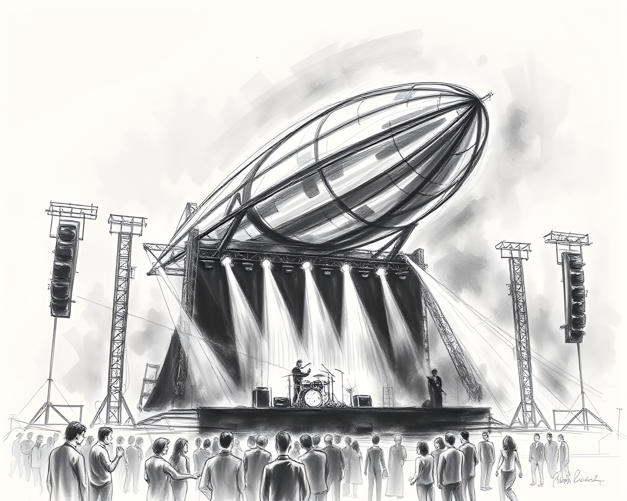 Fantasy Zeppelin Concert with Tilted Stage Lights – free AI stock image