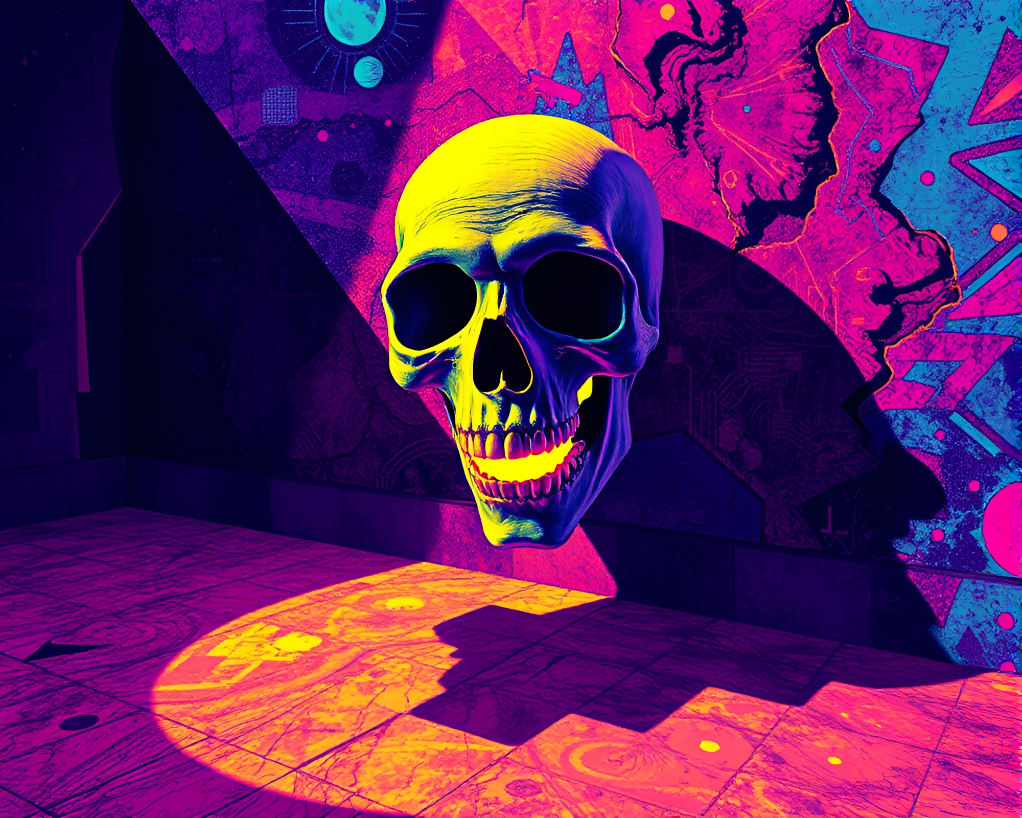 Eldritch Shadows in Vibrant Attic: Cosmic Horror Art – free AI stock image