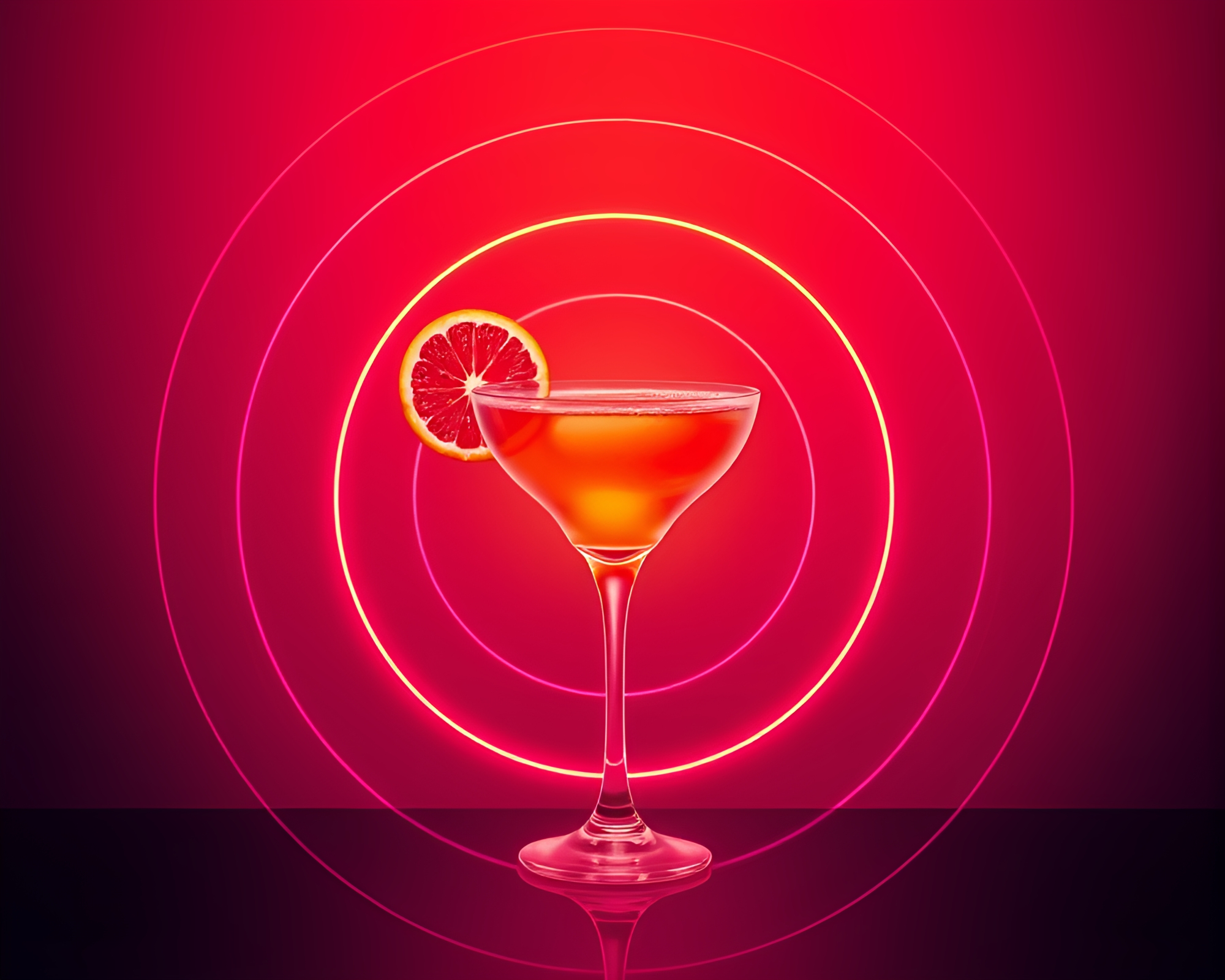 Blood Orange Cocktail in Neon Geometric Abstraction – free AI stock image