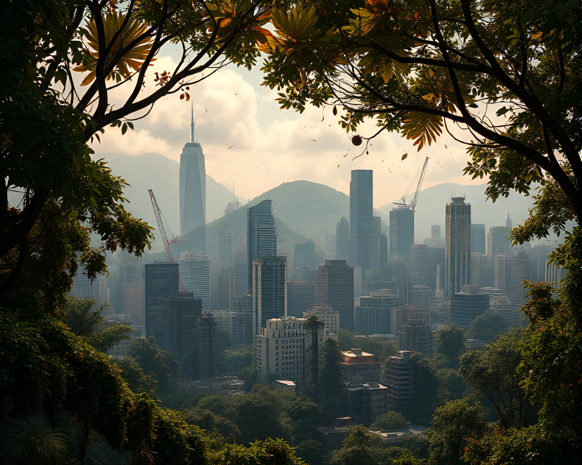 Rust Patina Infused Virtual Jungle Canopy Fractal Cityscape – free AI stock image