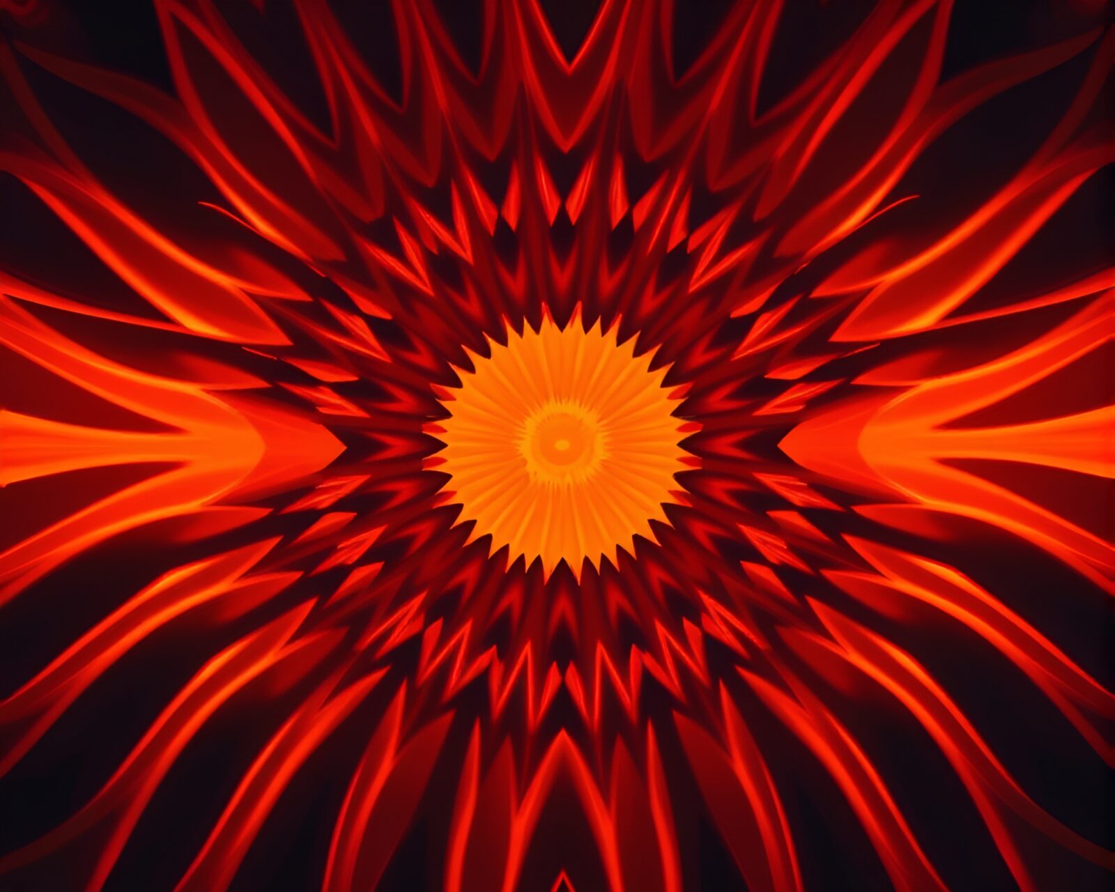 Abstract optical illusion artwork with burnt orange warmth and selective color.