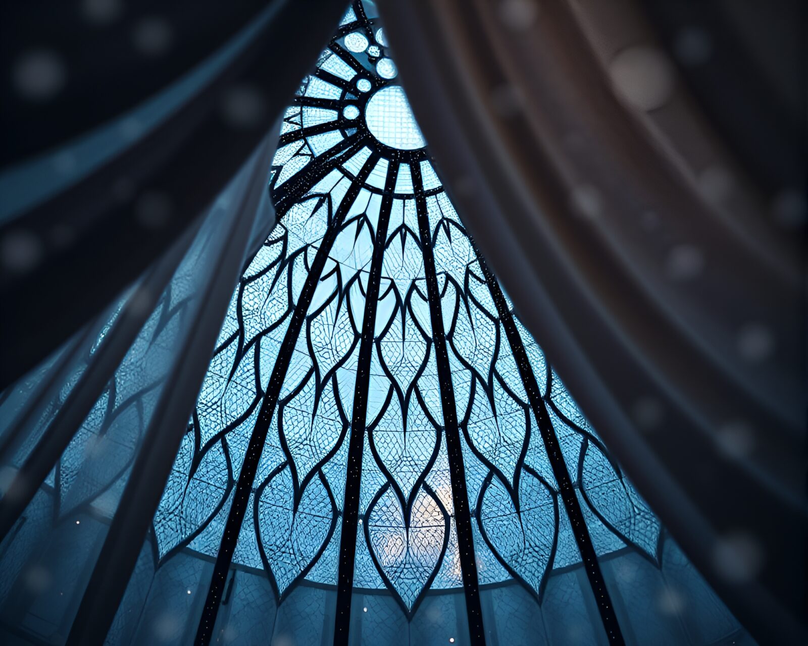 Gorgeous stained glass dome illuminated by snow-kissed light