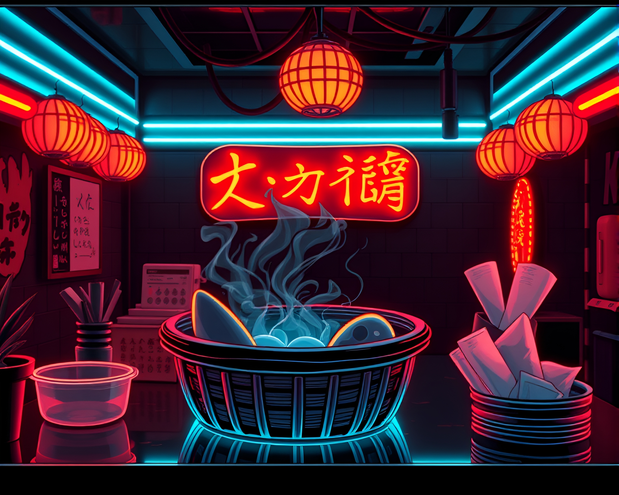 Neon Dim Sum Delight Comic Feast – free AI stock image