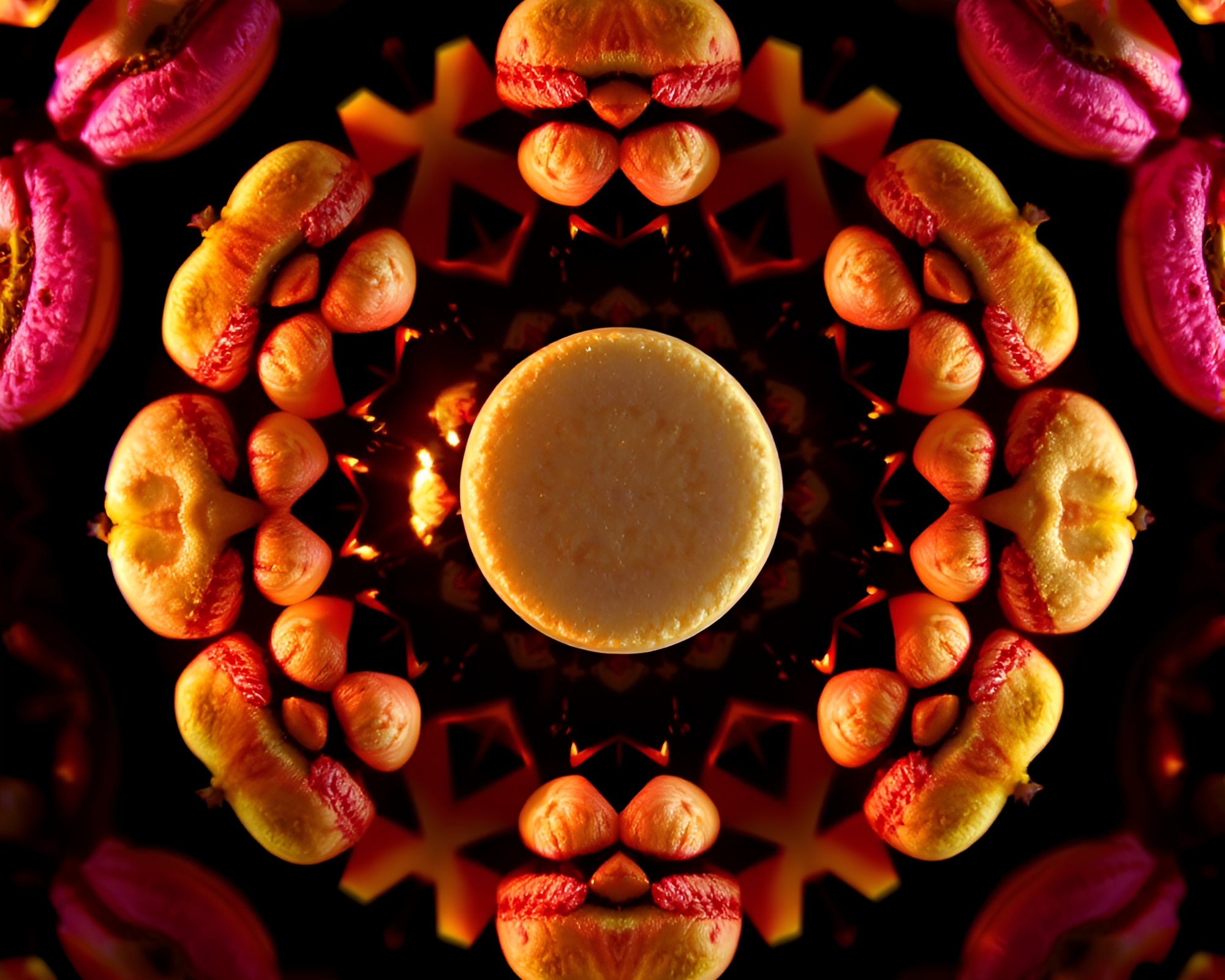 Mystical Macaron Kaleidoscope Bathed in Infrared Porchlight – free AI stock image