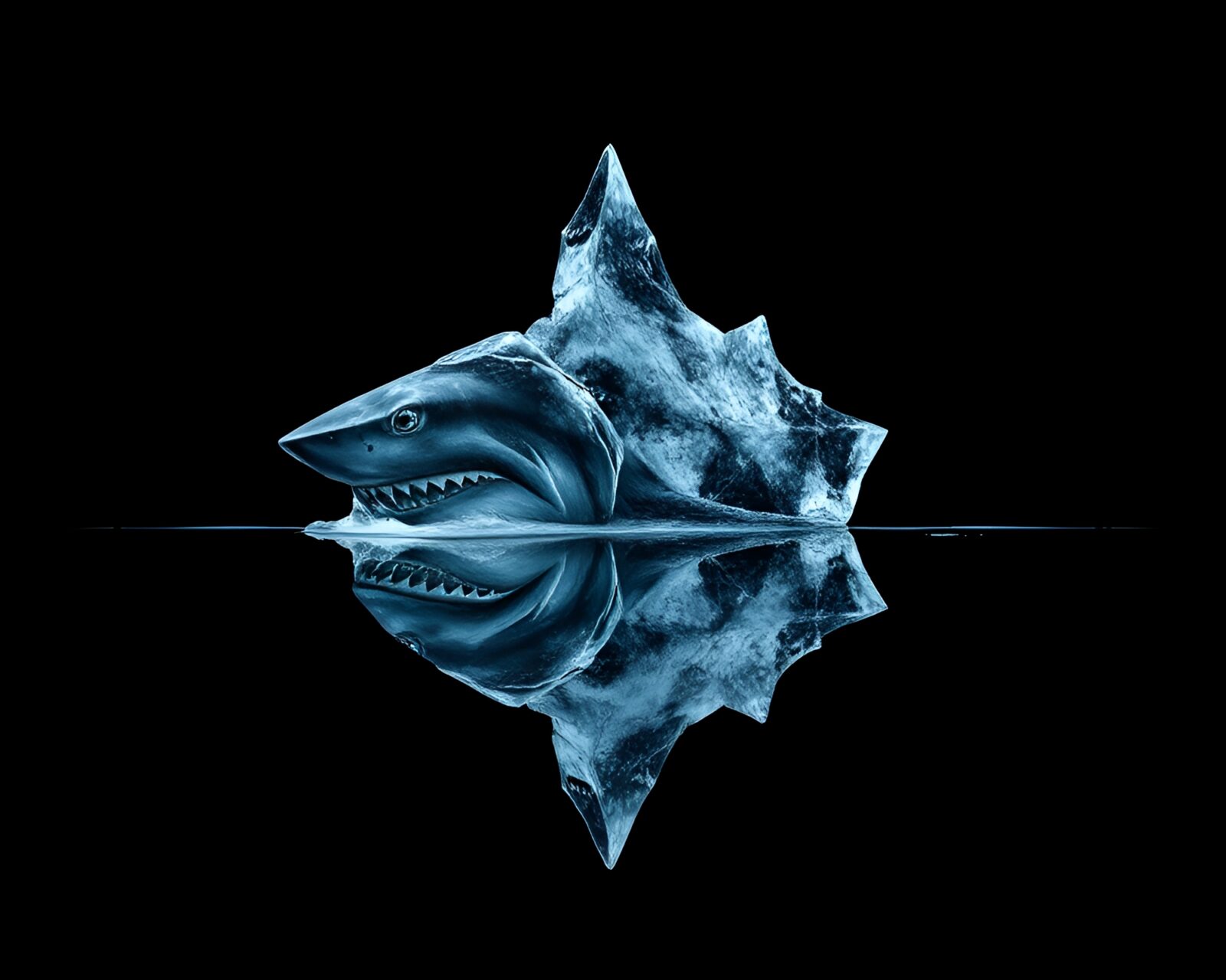 Graphic novel style ice crack reflecting menacing shark