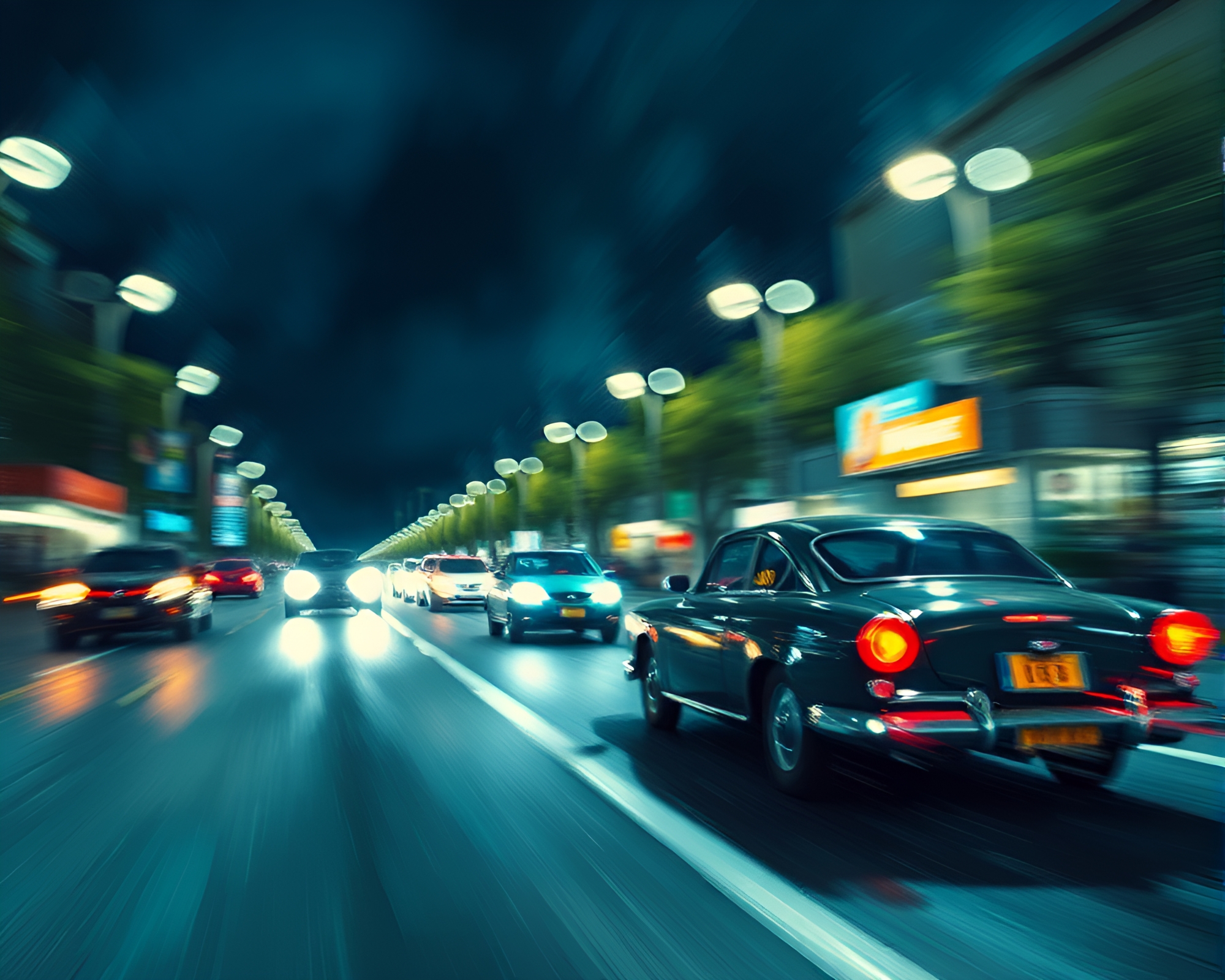 Fantastical Flying Car in Impressionist Strobe Lights – free AI stock image