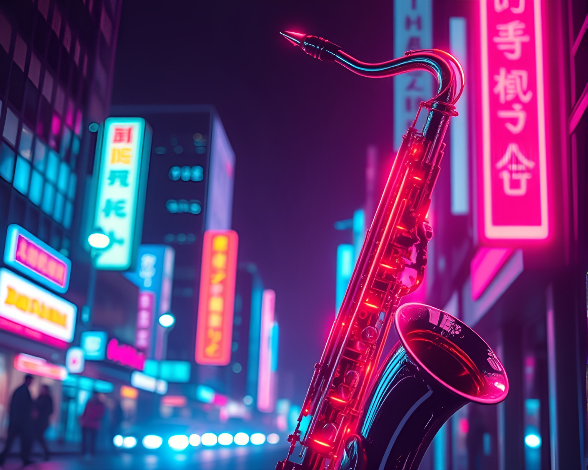 Saxophone Solo: Neon City Glow – free AI stock image