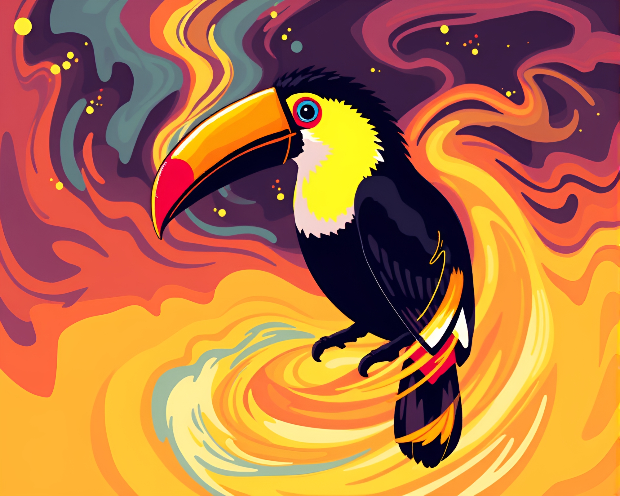 Swirling Toucan Vortex in 16-Bit Style – free AI stock image