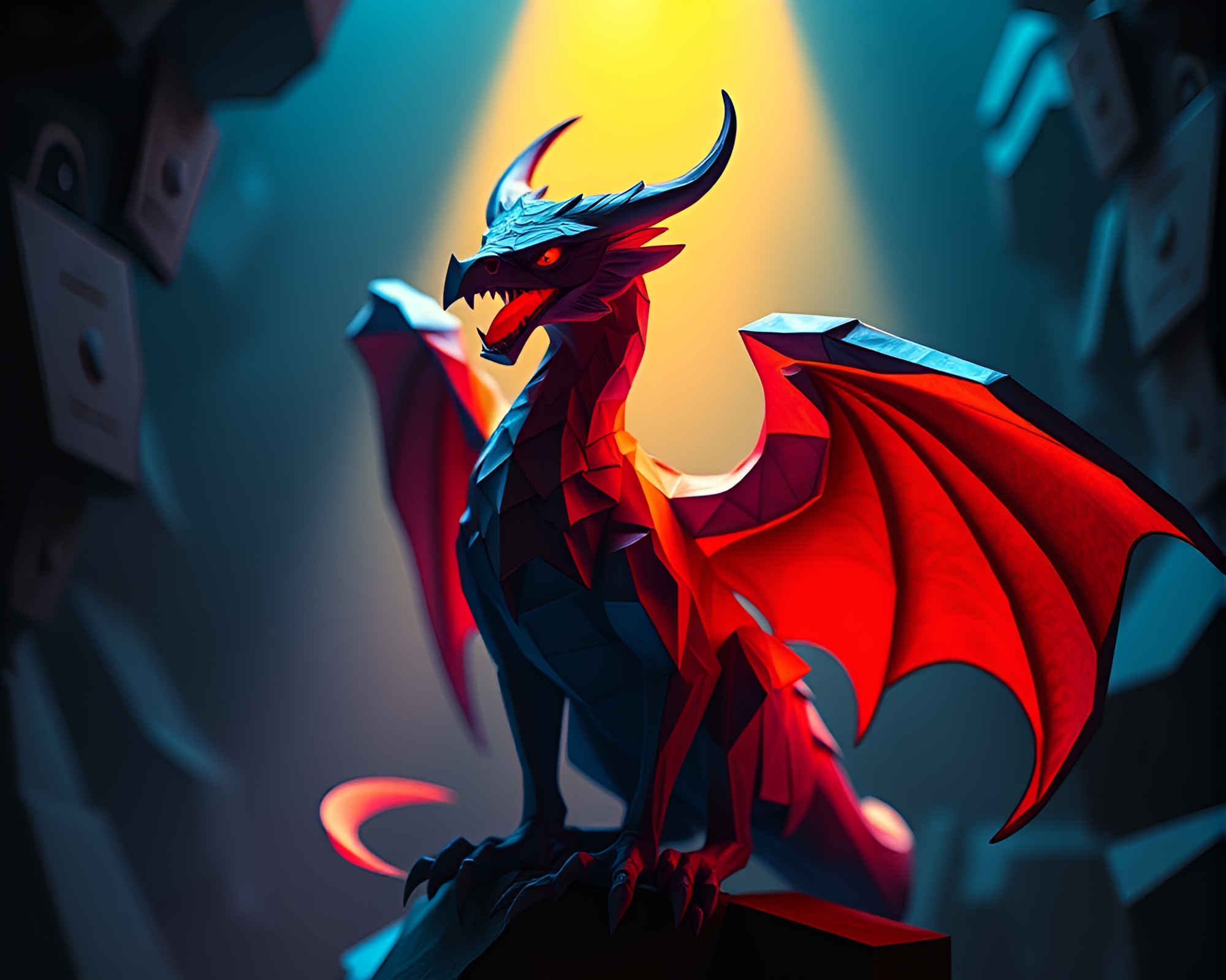 Gryphon in Ultraviolet Dungeon Torchlight Paper Tear Composition – free AI stock image