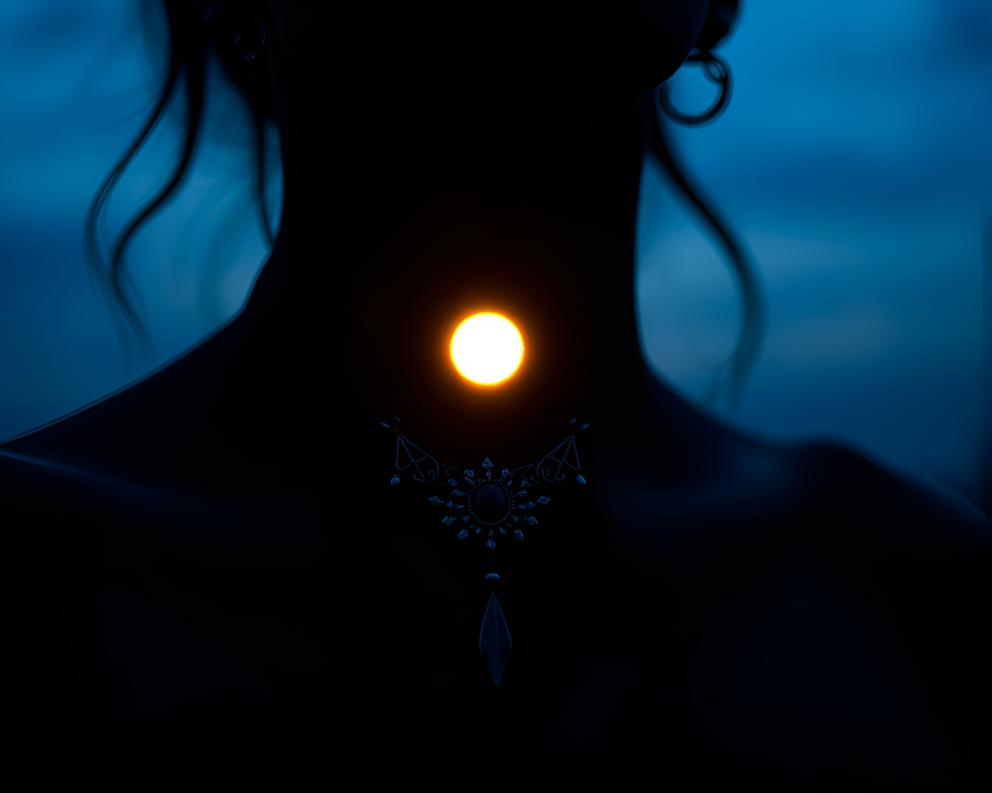 Twilight Écorché Study: Sunlit Necklace Glare – free AI stock image