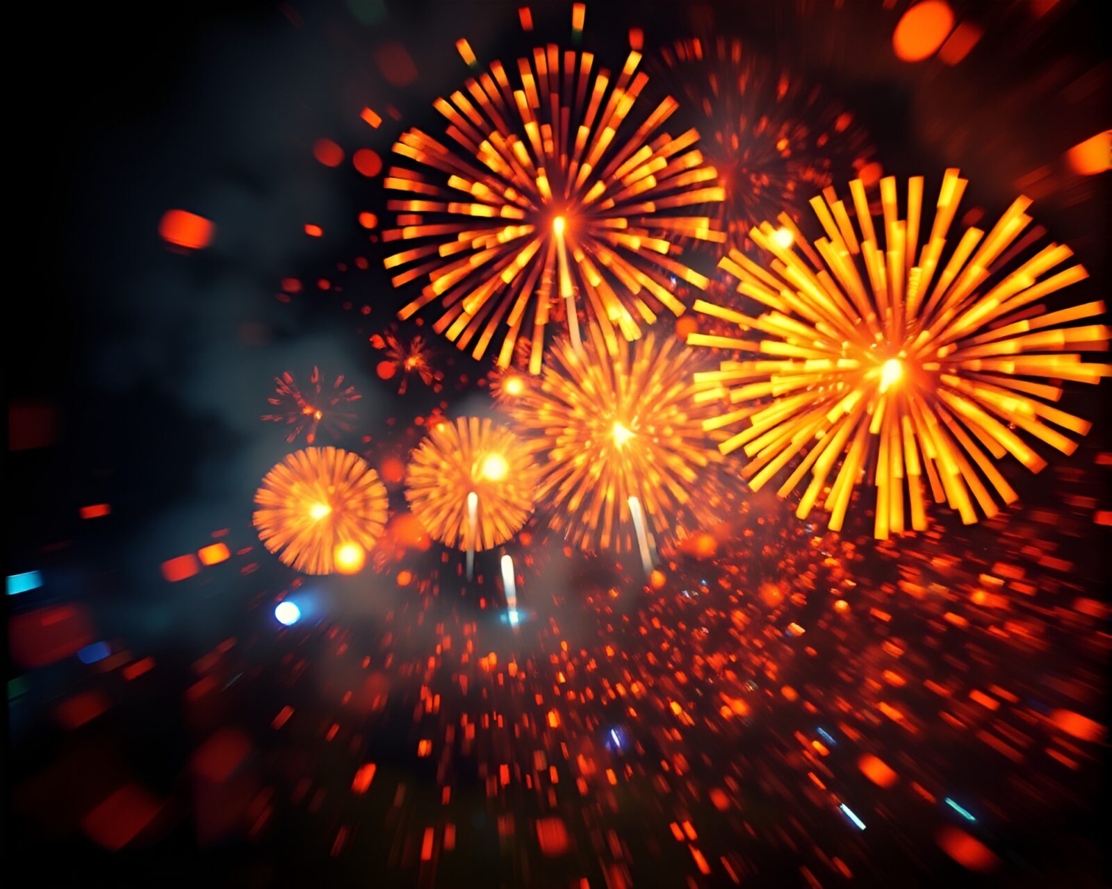 Glowing festival fireworks surround enchanting fairy in fresco style